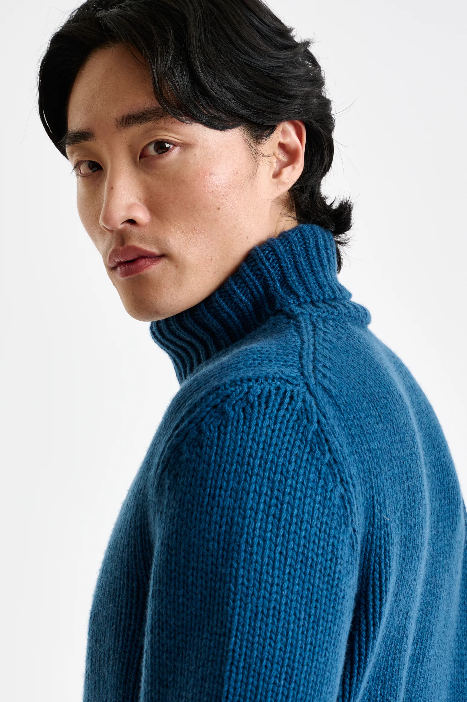 Pilot Blue Chunky Wool & Cashmere Banbury Rollneck - Image 4