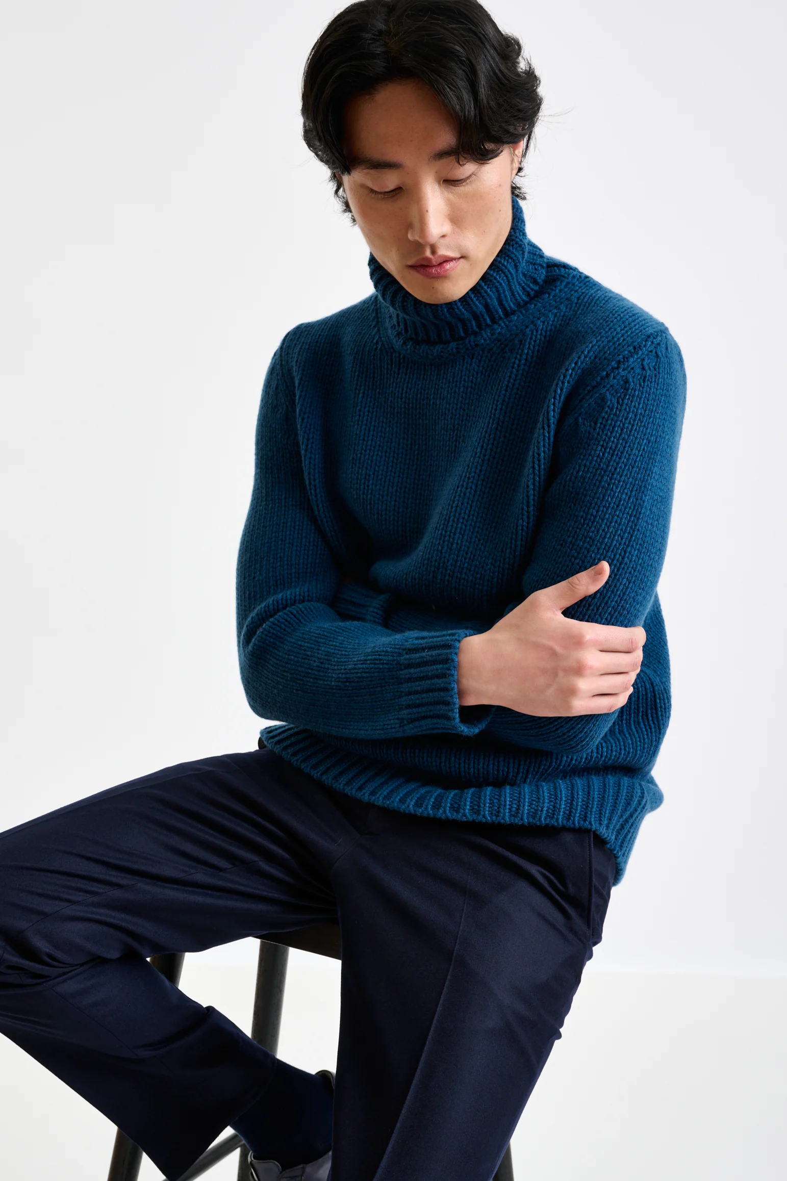 Pilot Blue Chunky Wool & Cashmere Banbury Rollneck - Image 5