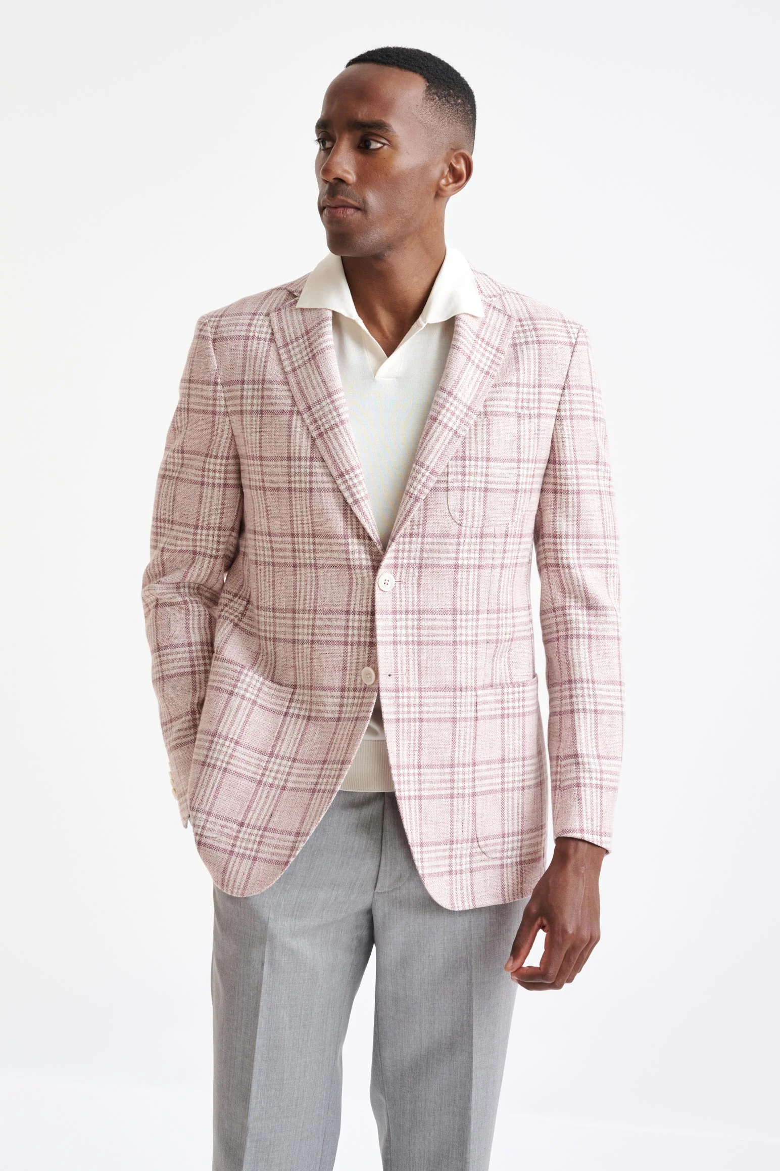 Pink Check Cotton & Linen Kenton Jacket Amalfi Trend
