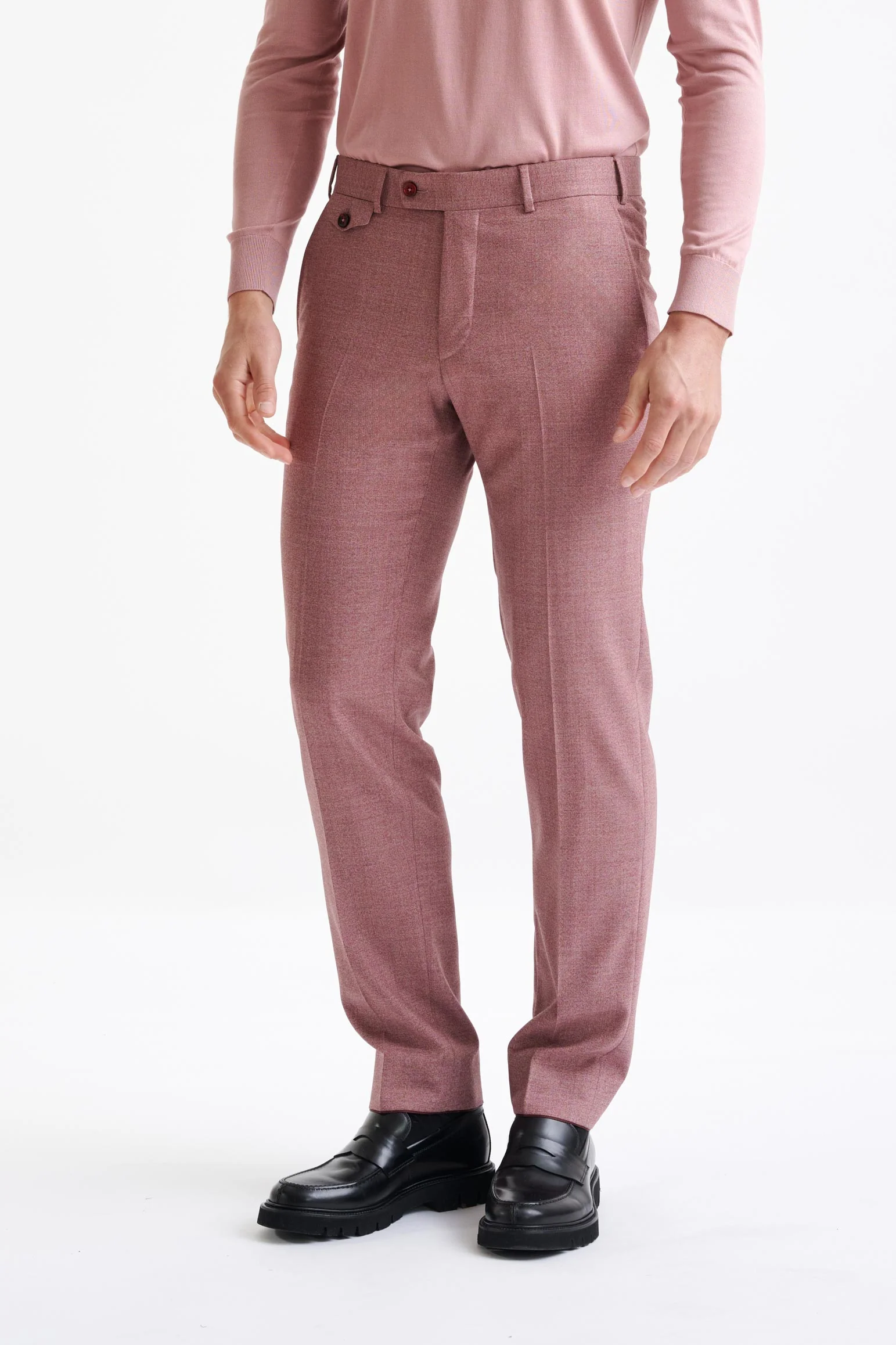 Pink Super 130's Wool Farley Trousers Crossover