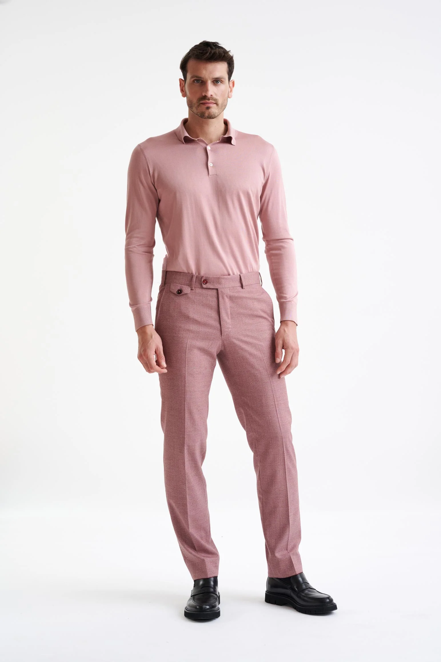 Pink Super 130's Wool Farley Trousers Crossover - Image 2