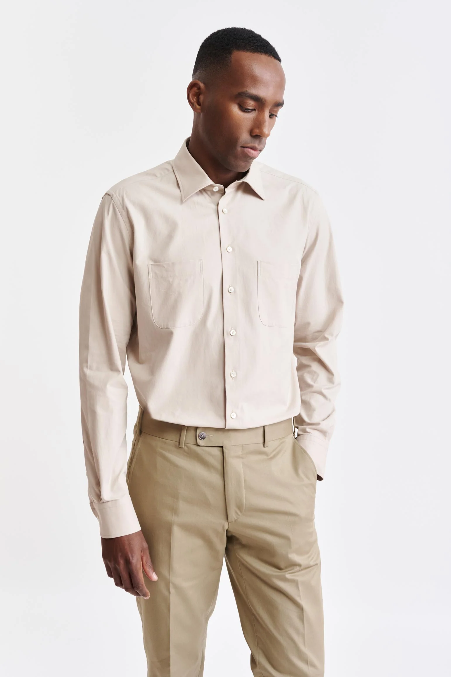 Plain Beige Cotton Twill Formal Shirt