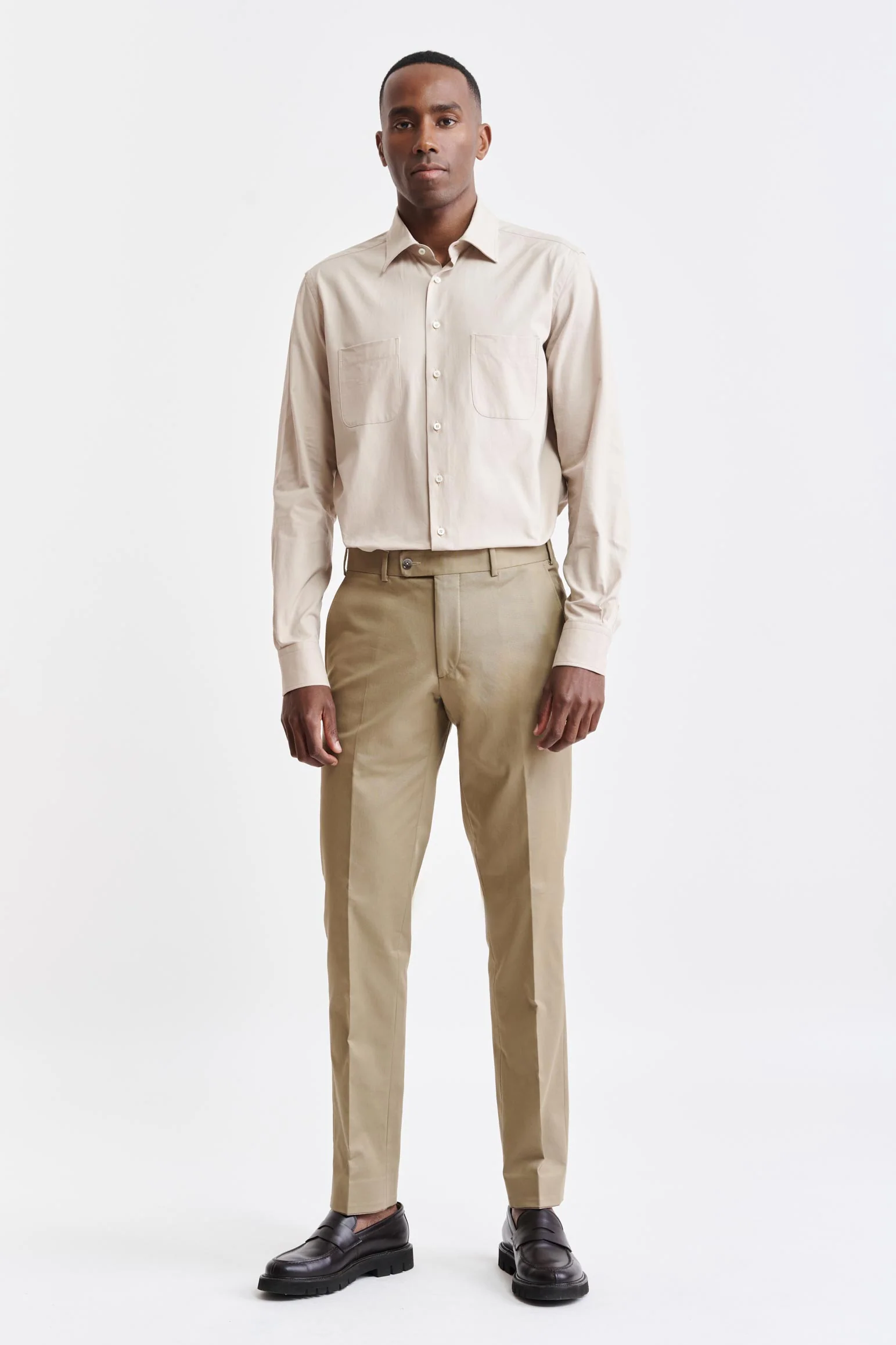 Plain Beige Cotton Twill Formal Shirt - Image 2