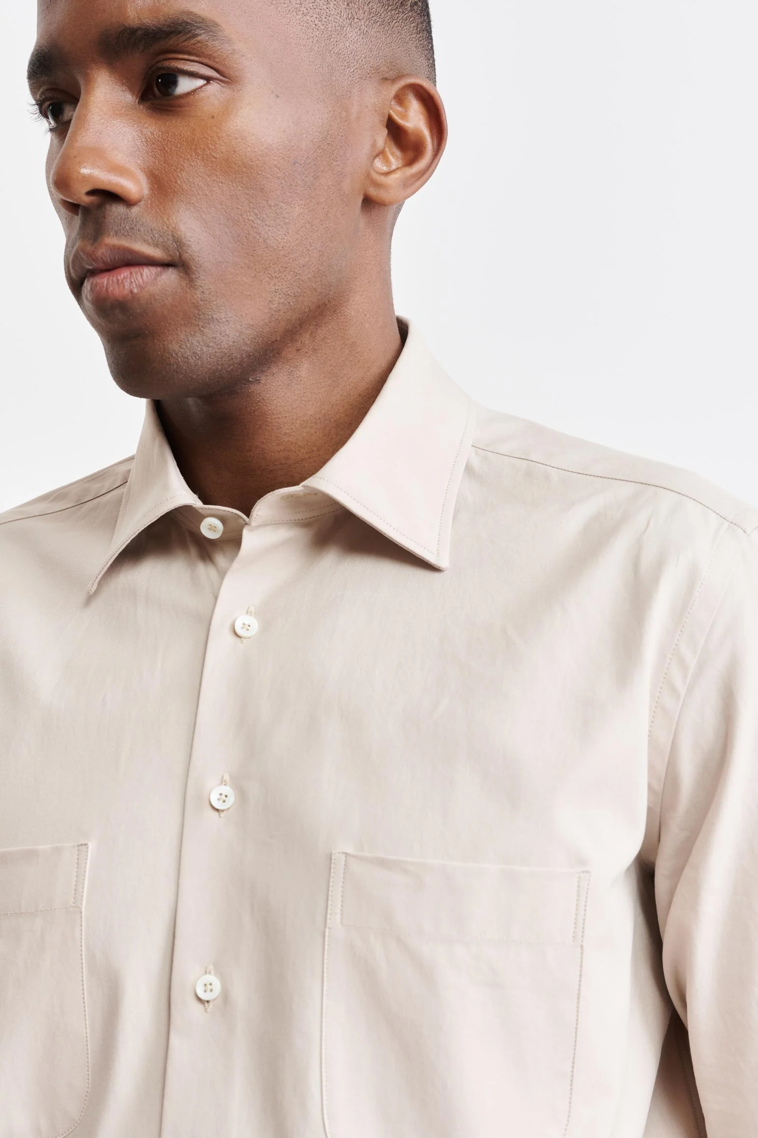 Plain Beige Cotton Twill Formal Shirt - Image 3