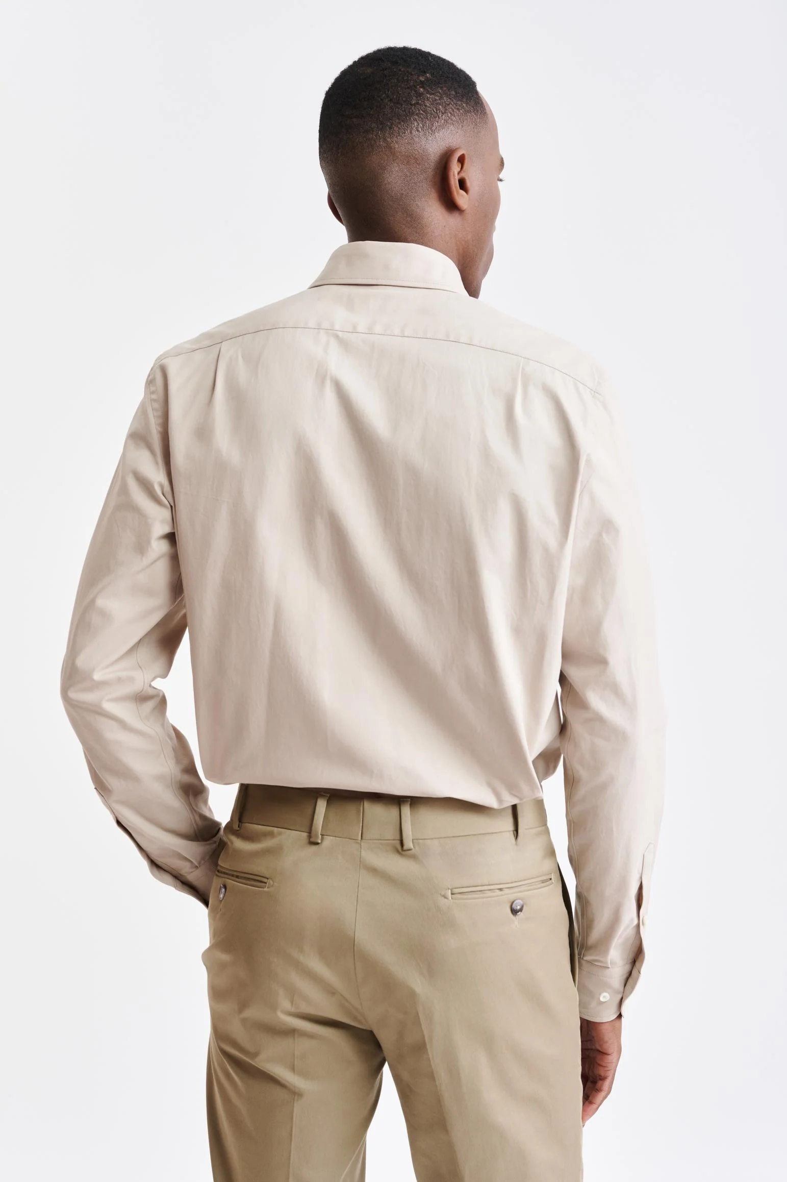 Plain Beige Cotton Twill Formal Shirt - Image 5