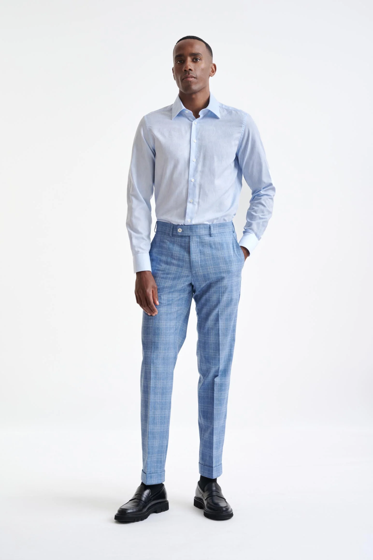 Light Blue 100% Cotton Oxford Panama Formal Shirt - Image 4