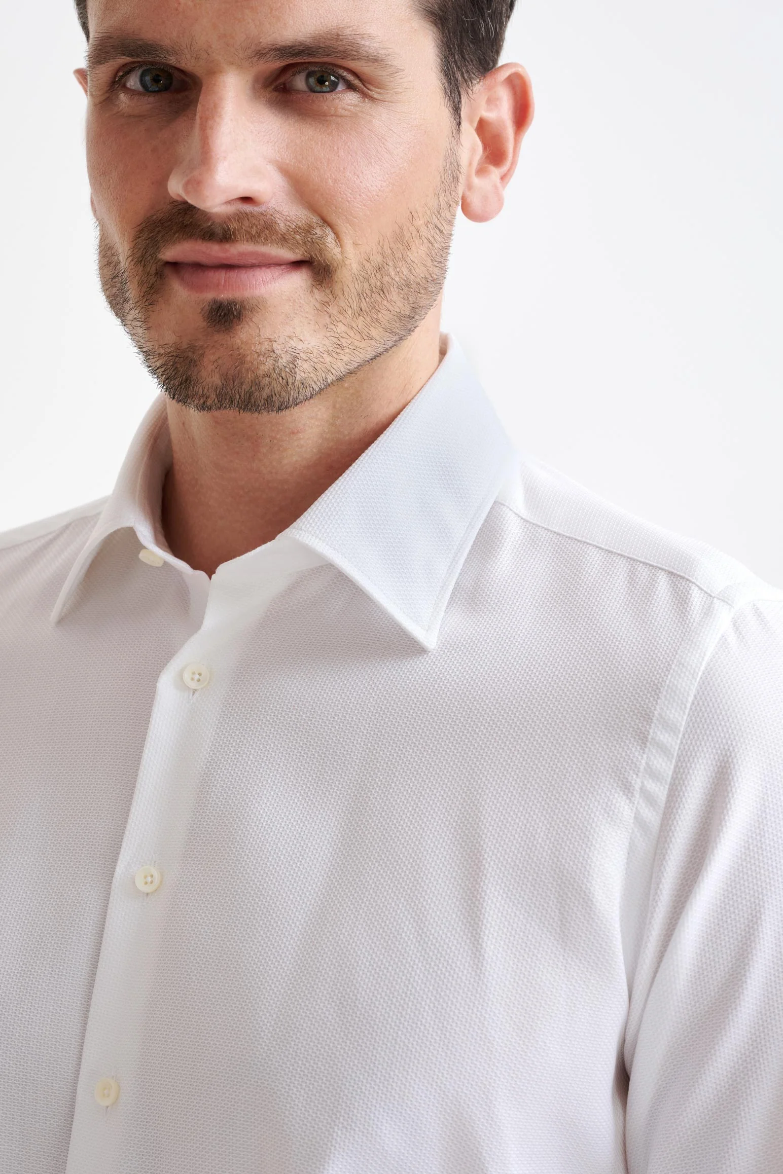 Plain White Cotton Natural Stretch Honeycomb Formal Shirt - Image 3