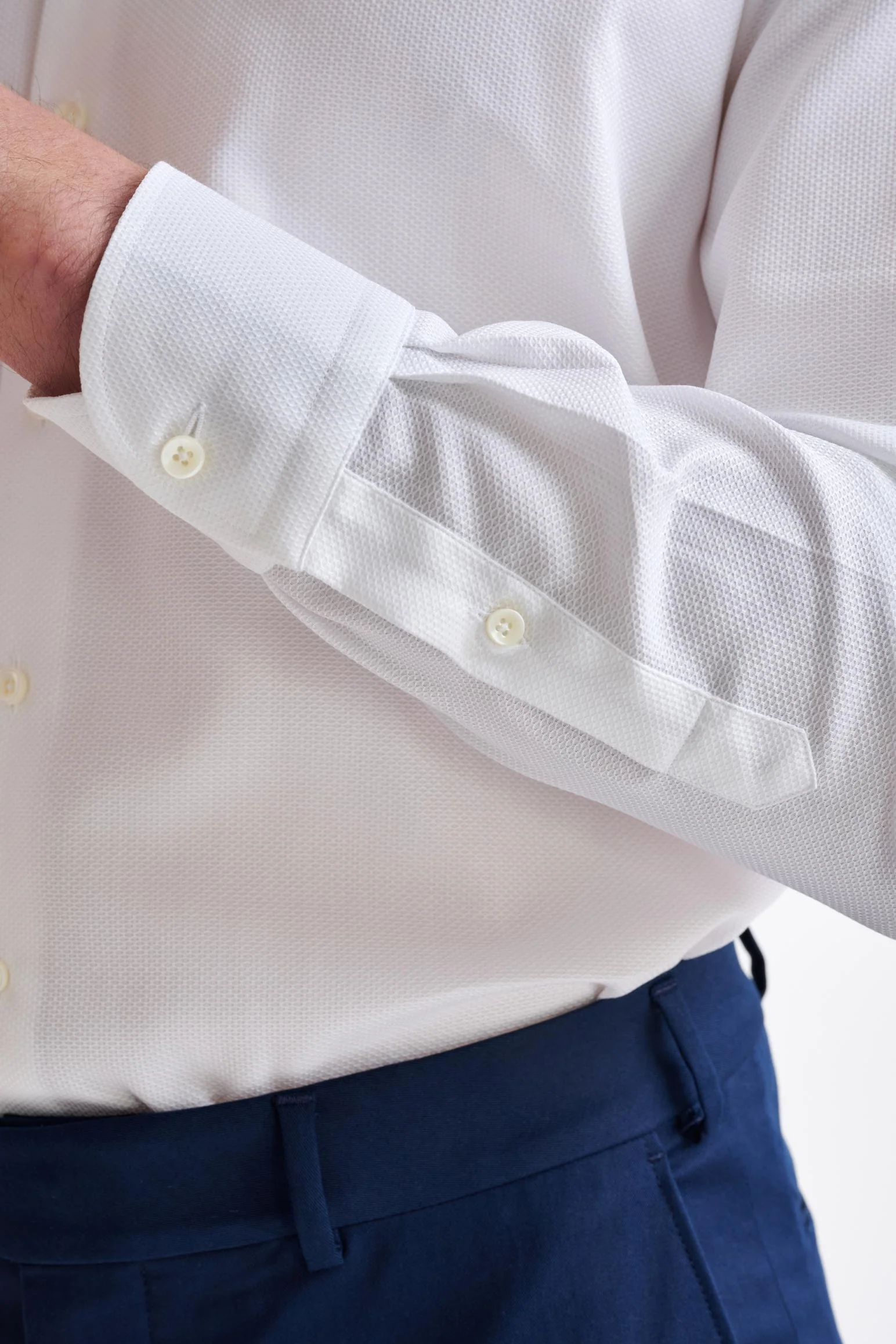 Plain White Cotton Natural Stretch Honeycomb Formal Shirt - Image 4