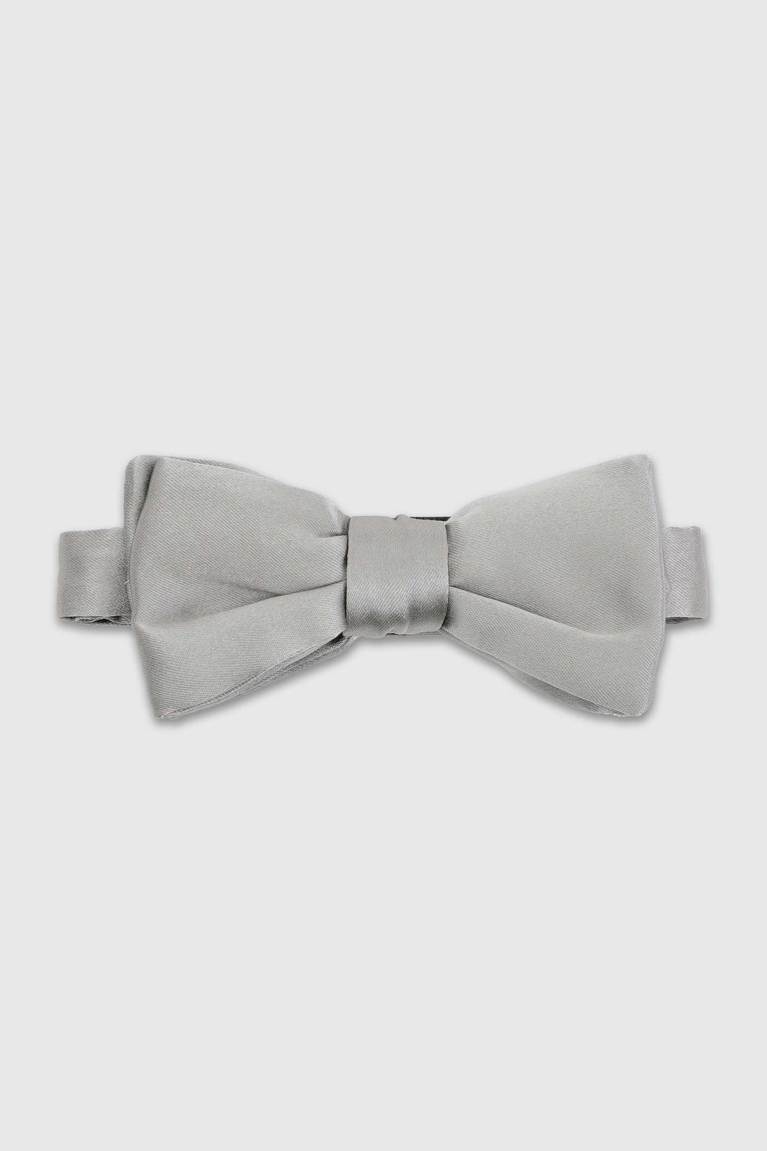 Grey Silk Pre-Tied Satin Bow Tie