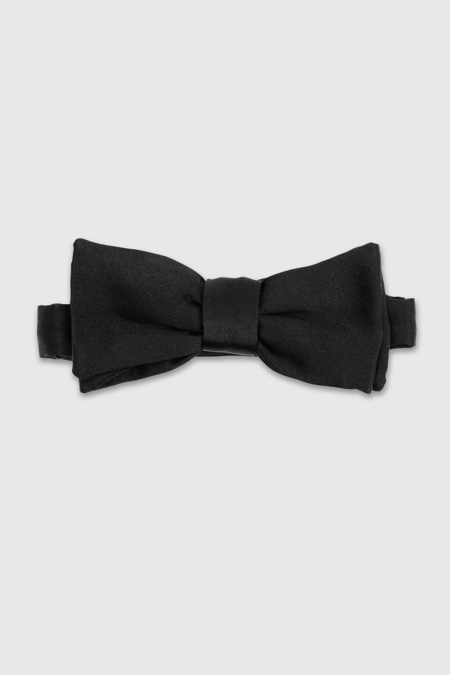 Black Silk Satin Pre-Tied Small Bow Tie