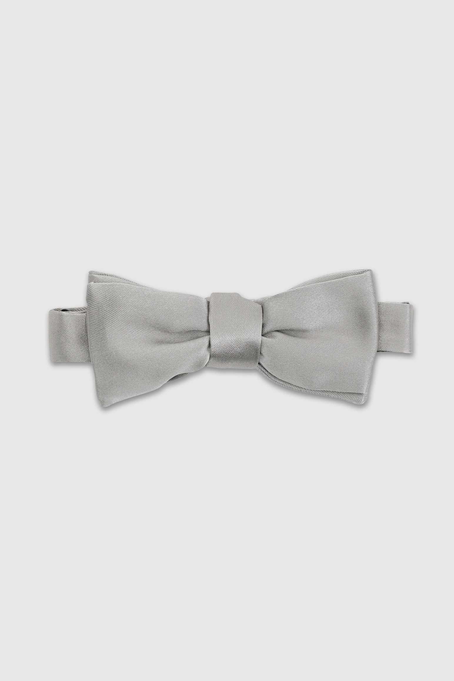 Grey Silk Satin Pre-Tied Small Bow Tie