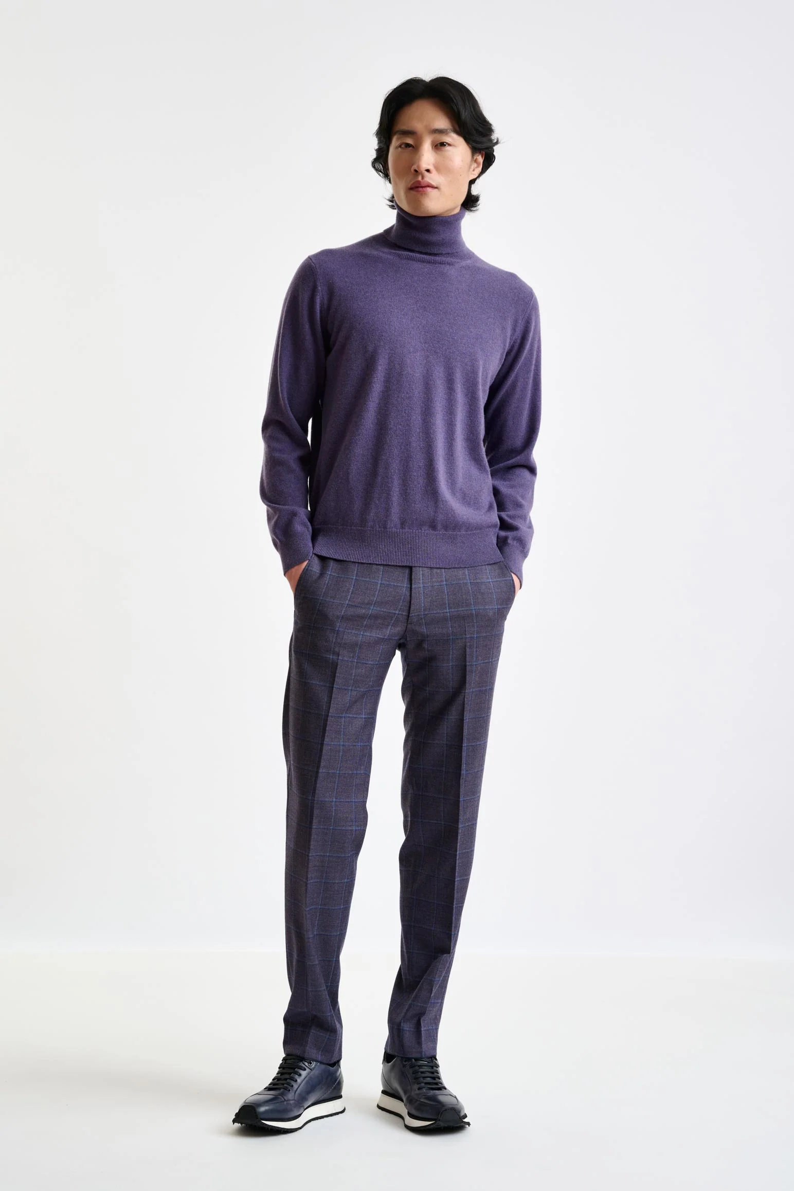 Purple Grey 100% Cashmere Drumberg Rollneck Knitwear - Image 3
