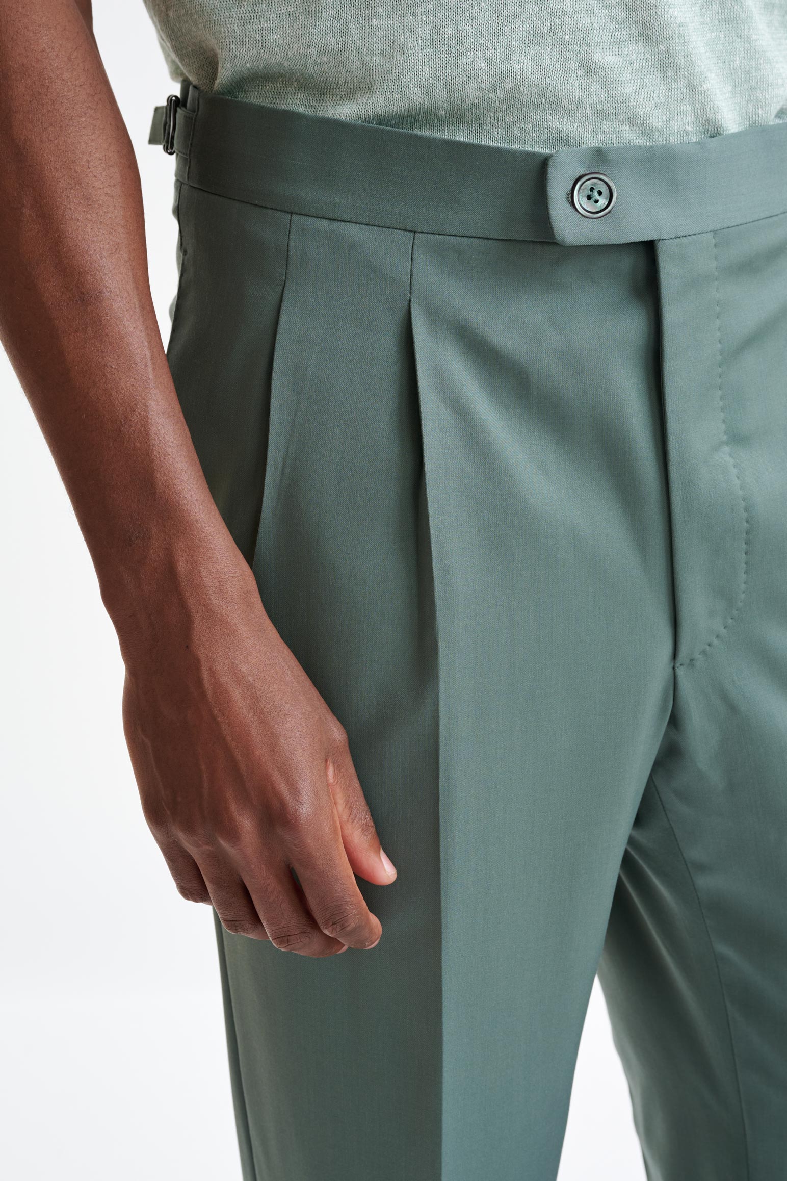 Sage Green Super 100's Wool Farley Trousers New Deluxe - Image 3