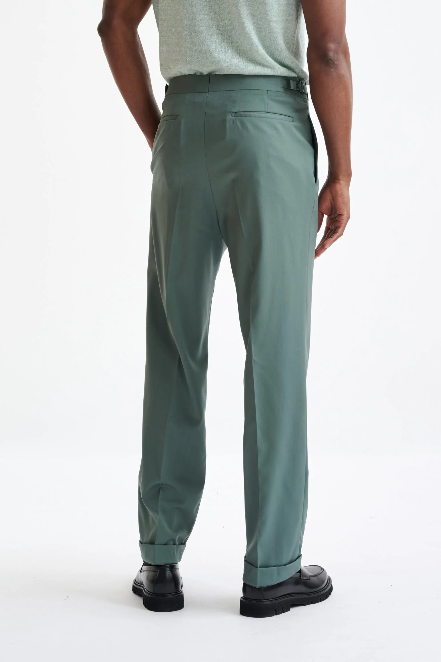 Sage Green Super 100's Wool Farley Trousers New Deluxe - Image 5