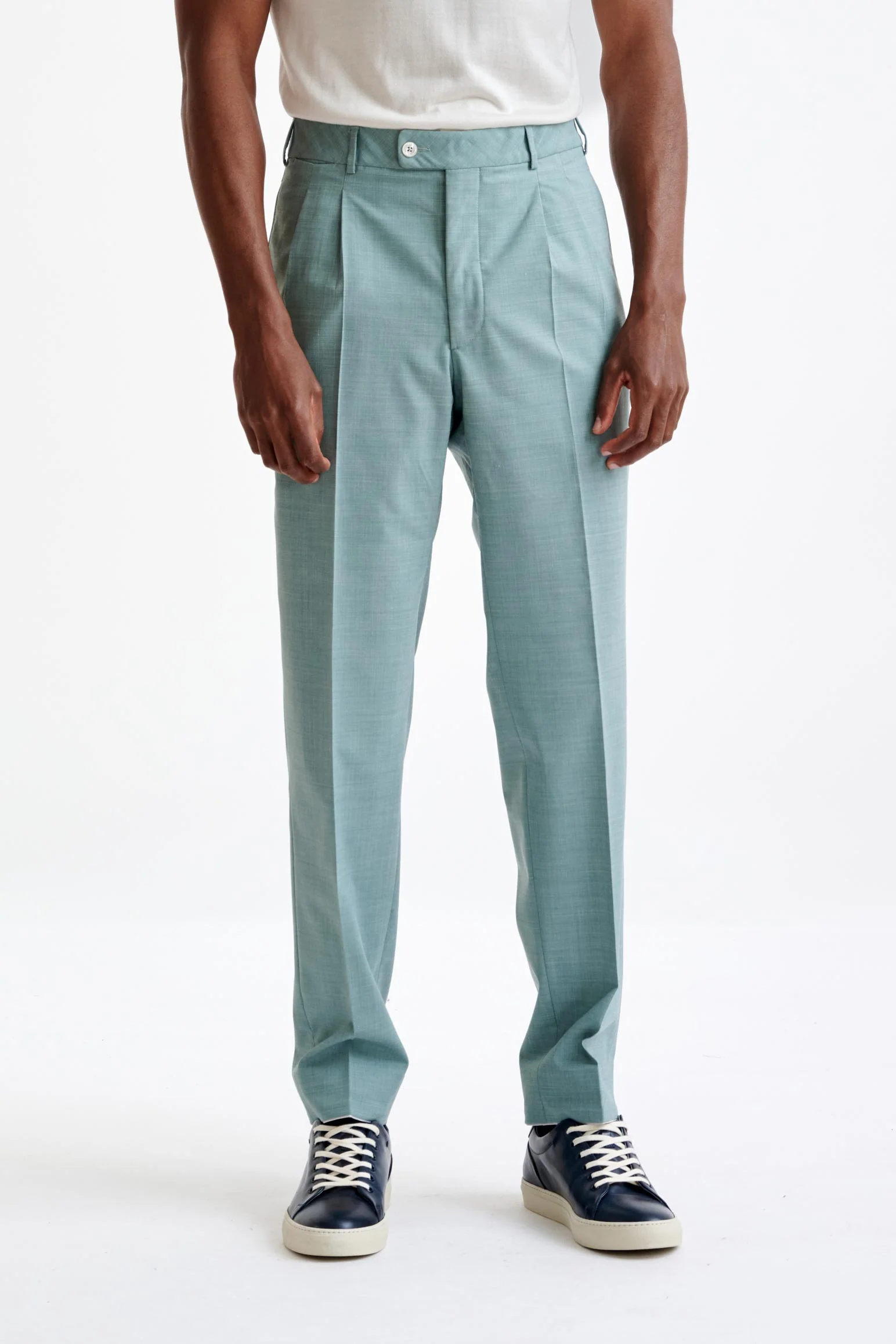 Sage Green Wool Farley Trousers Dynamic
