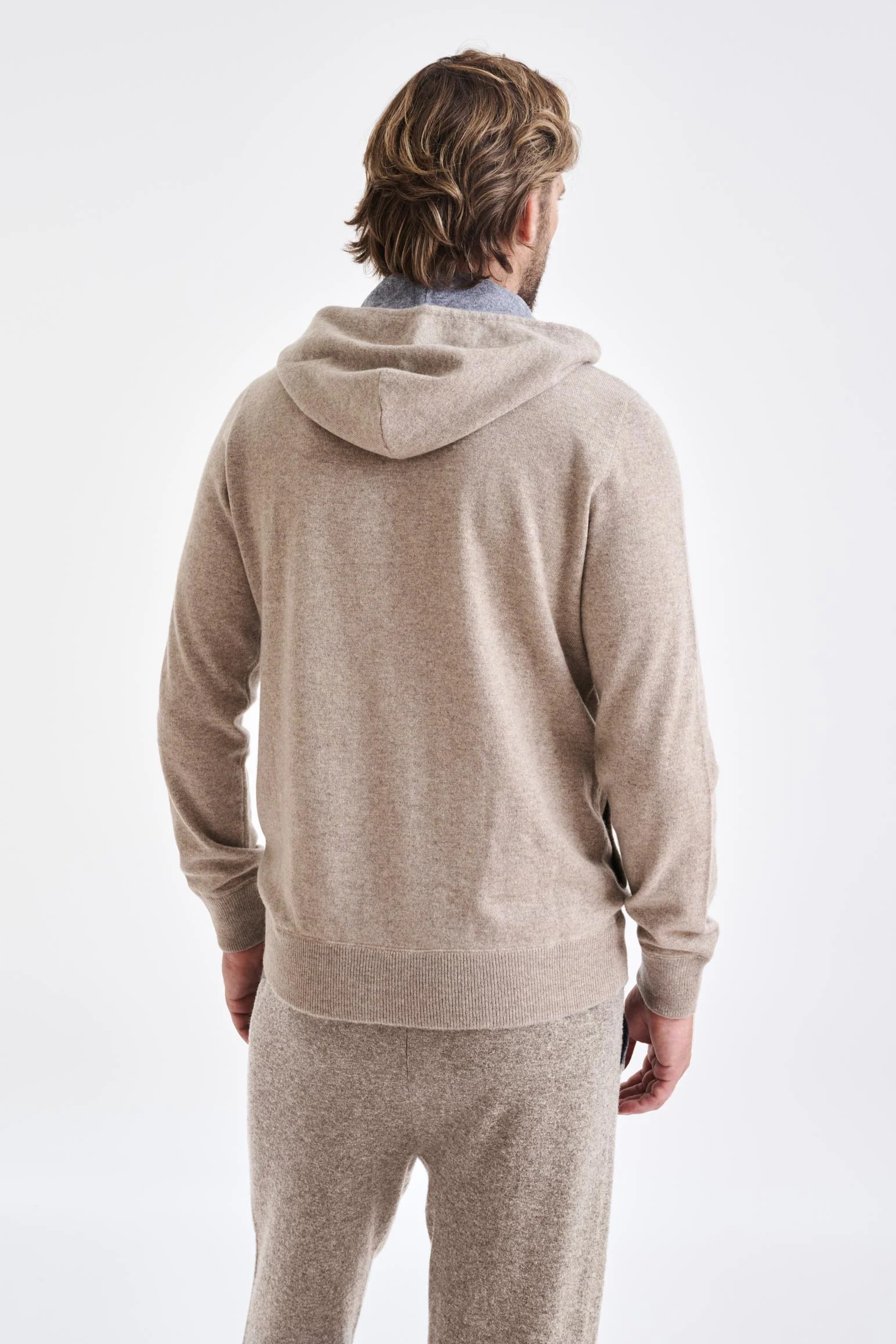 Sand Melange 100% Cashmere Fowey Zipped Hoodie Knit - Image 4