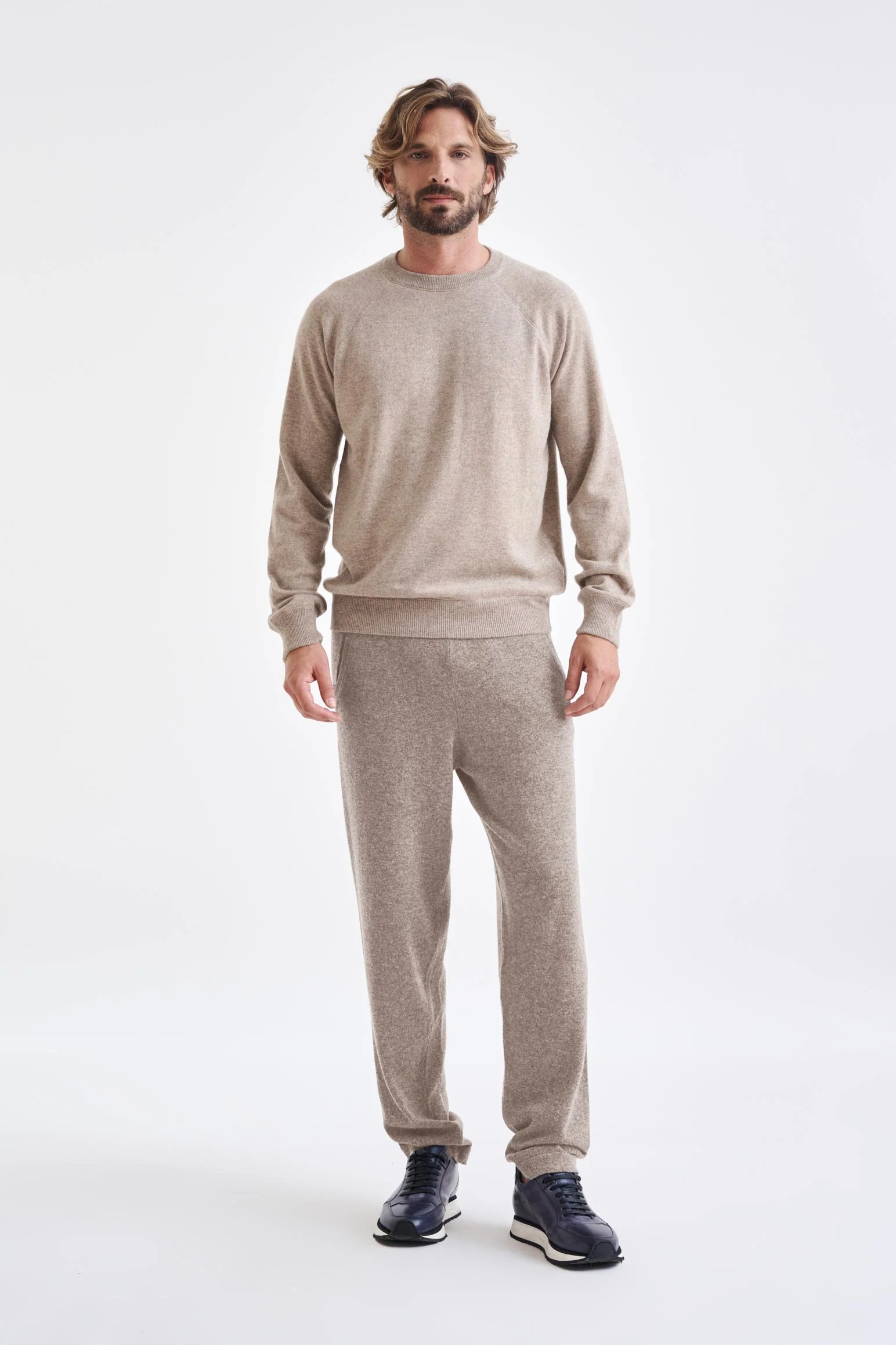 Sand Melange 100% Cashmere Whitby Crewneck Sweater - Image 2