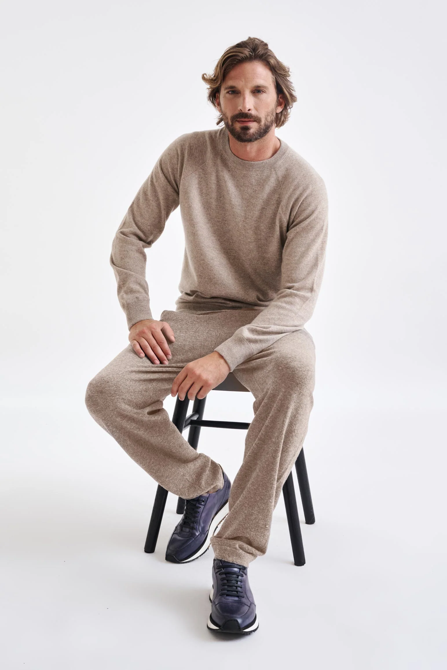 Sand Melange 100% Cashmere Whitby Crewneck Sweater - Image 4