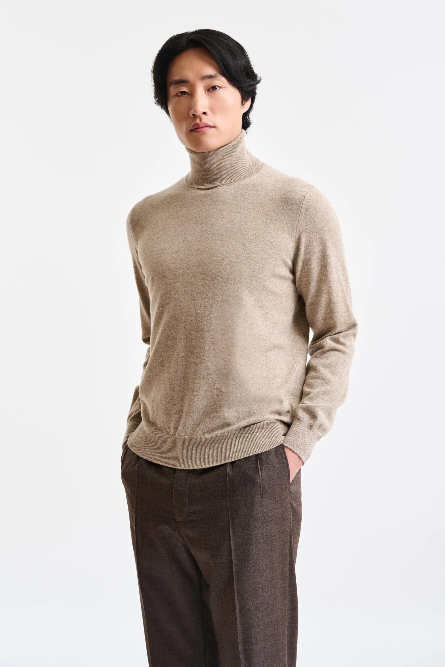 Sand Melange Cashmere Drumberg Rollneck Knitwear