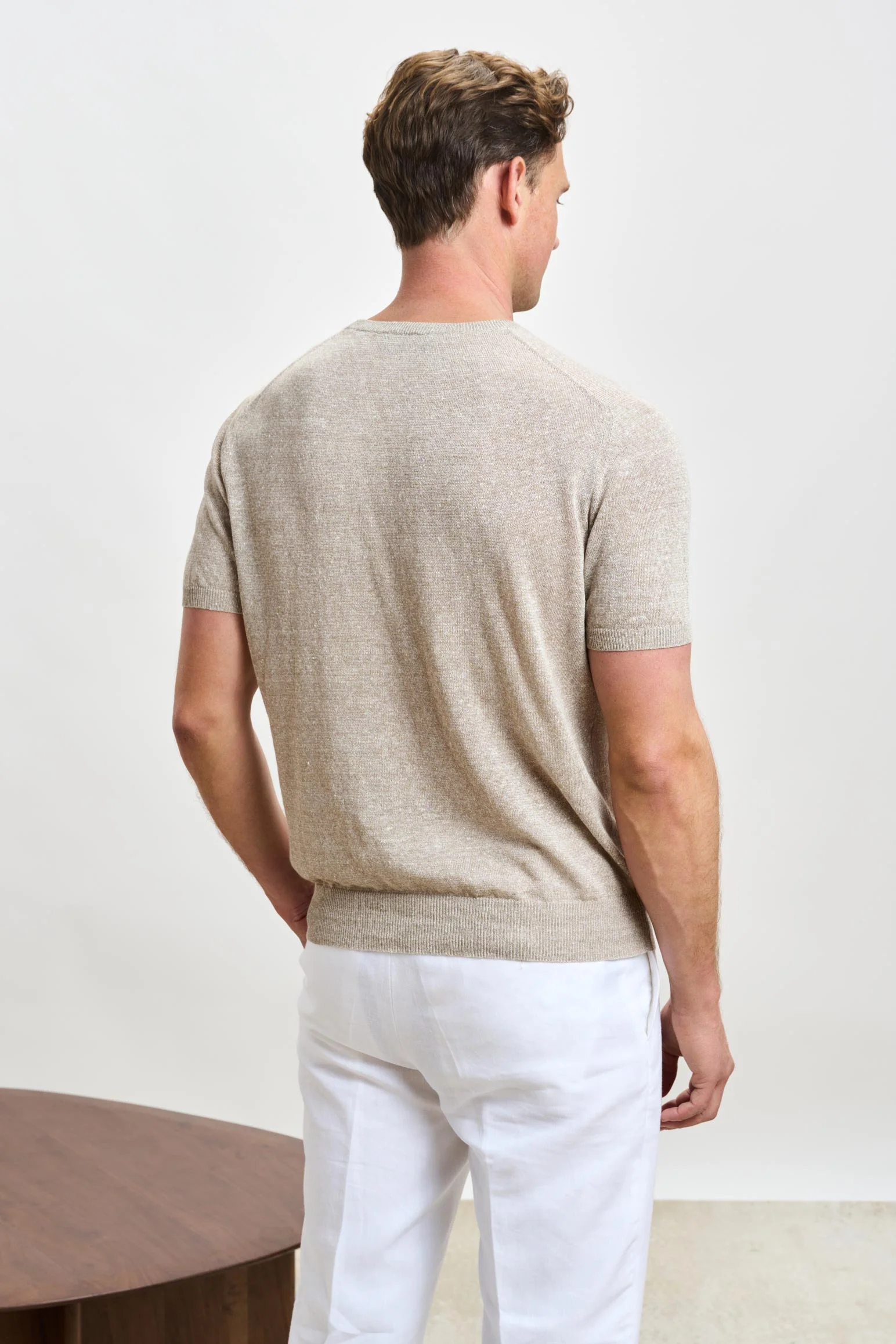 Beige Linen & Cotton Sefton Knitwear Crew - Image 4