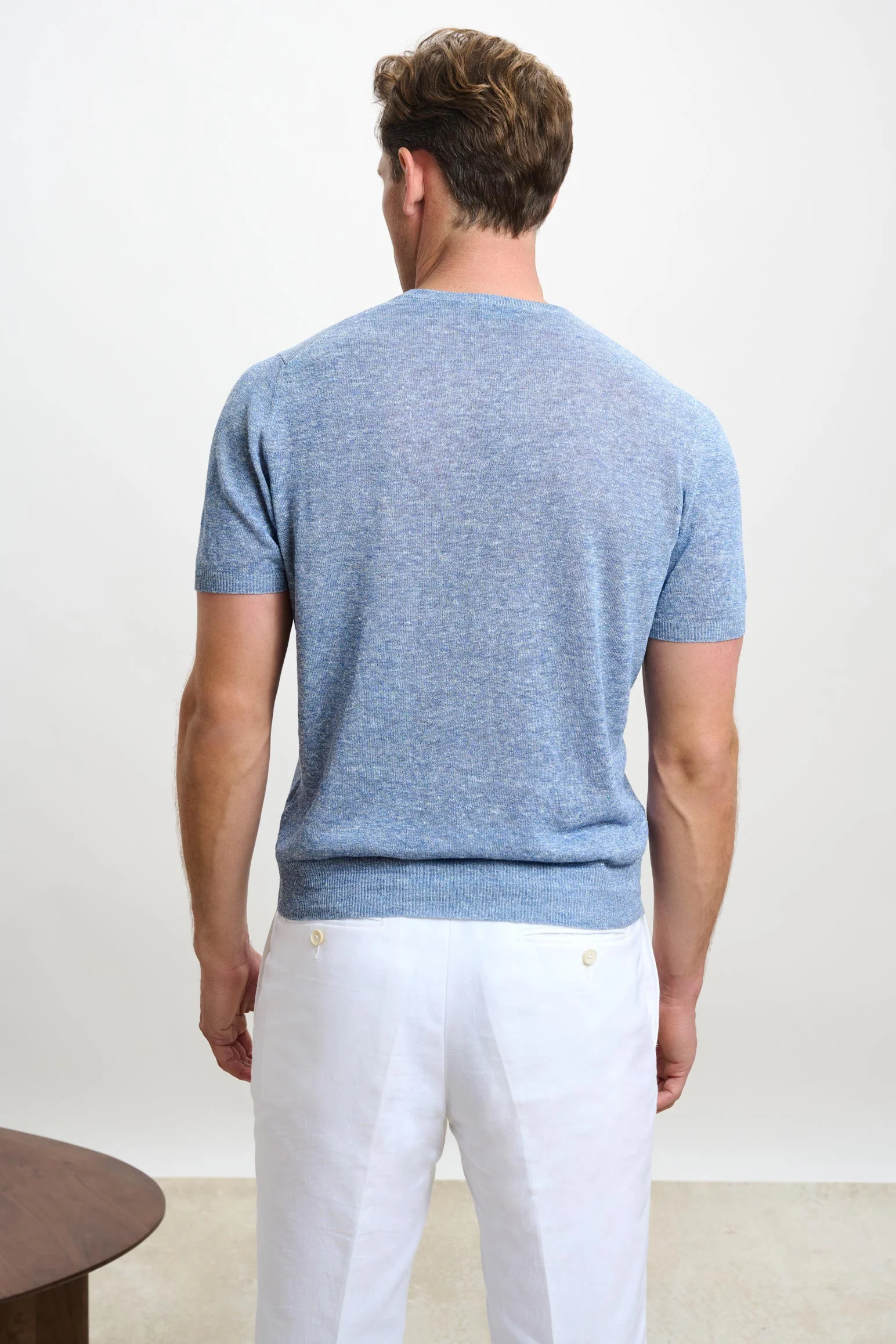 Steel Blue Linen & Cotton Sefton Knitwear Crew - Image 3
