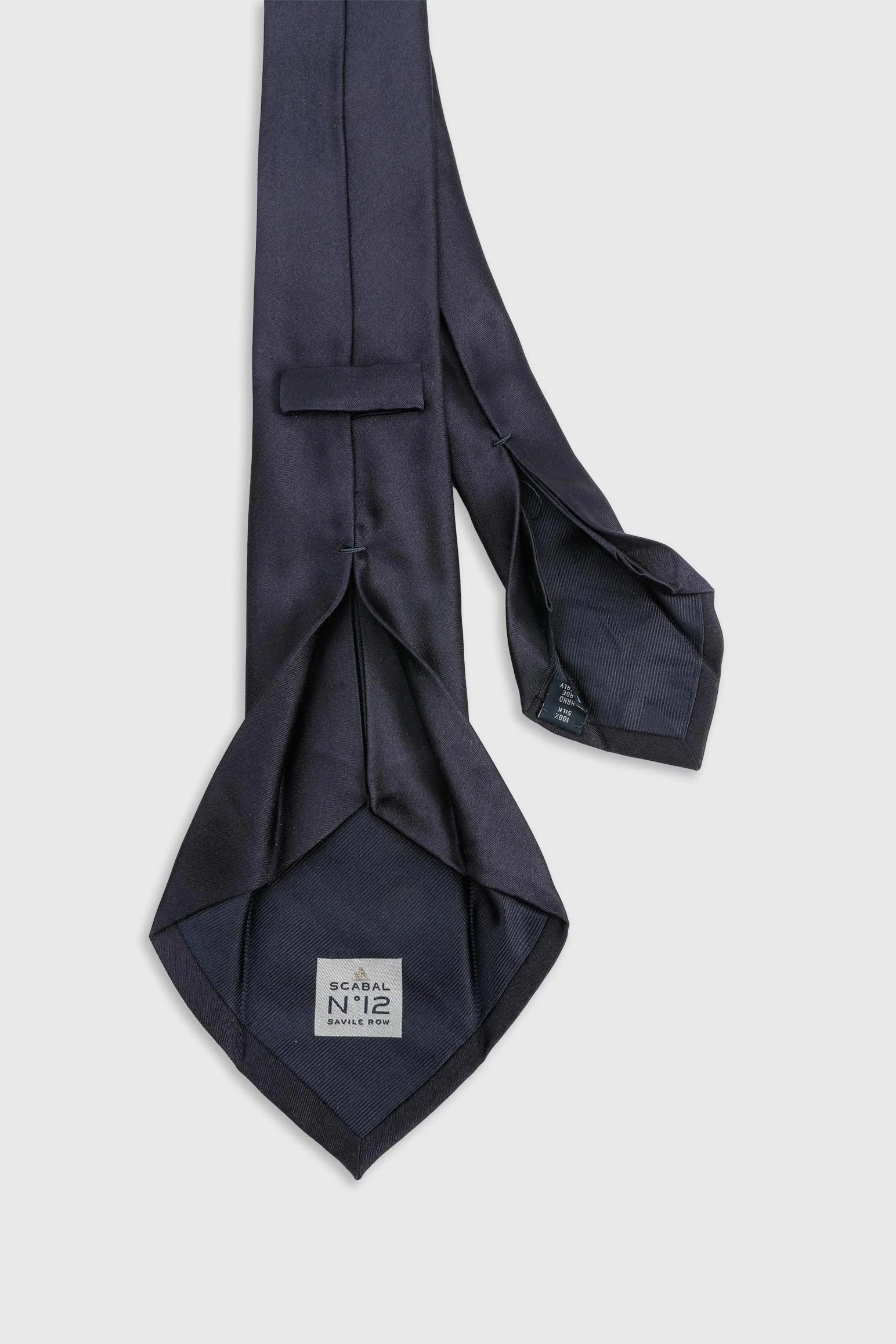 Midnight Blue Silk Satin 7 Fold Tie - Image 2