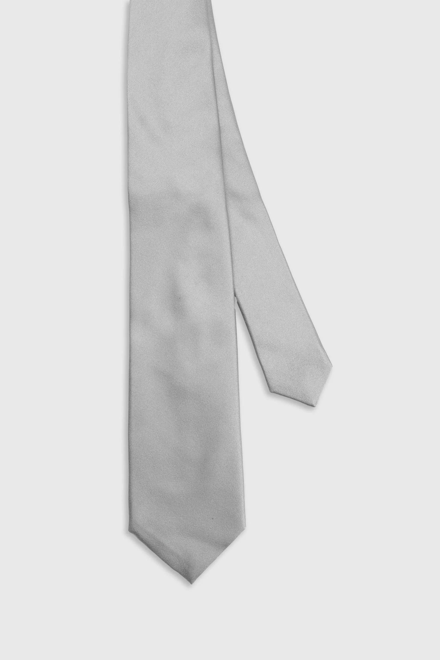 Silver Grey Silk Satin 7 Fold Tie