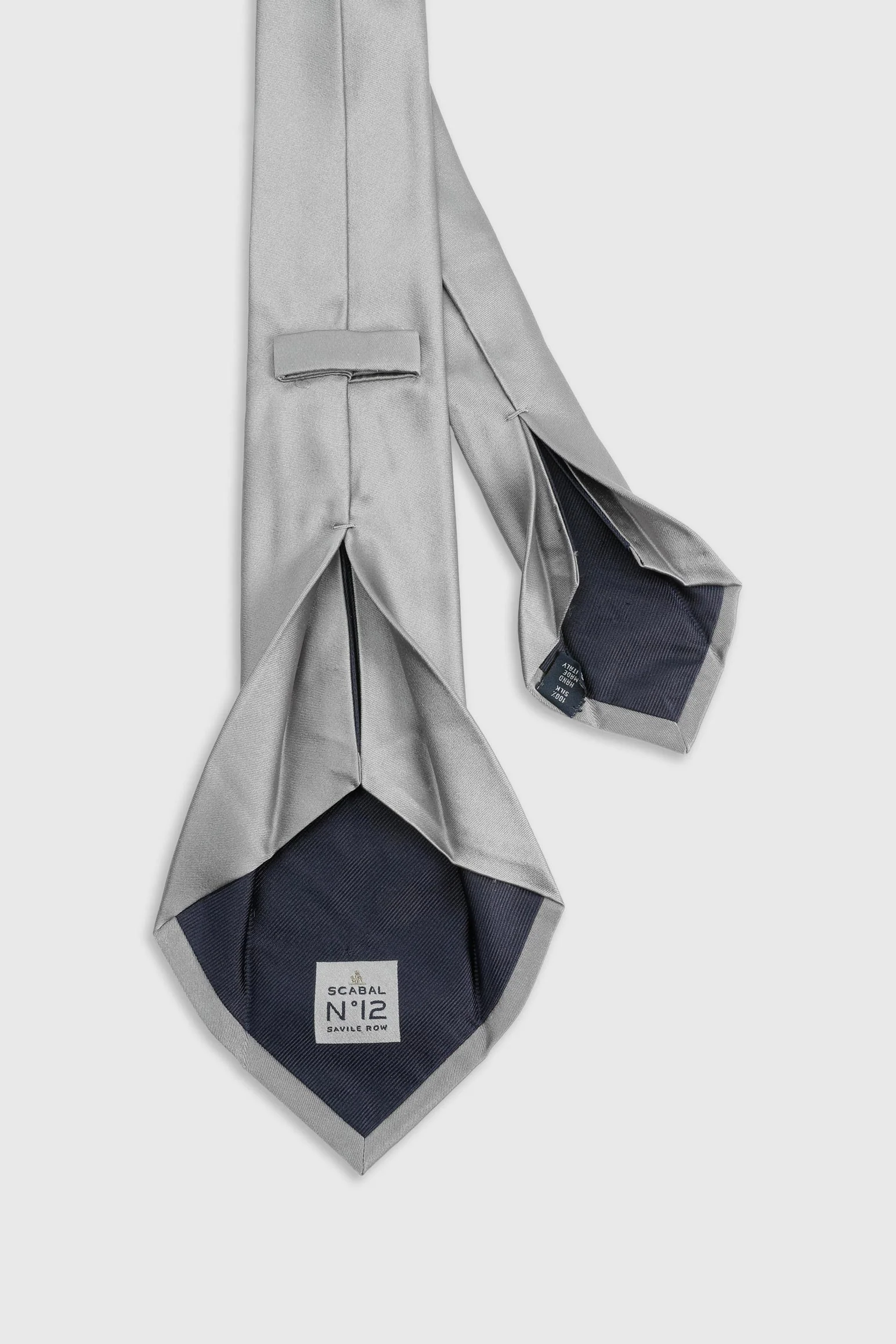 Silver Grey Silk Satin 7 Fold Tie - Image 2