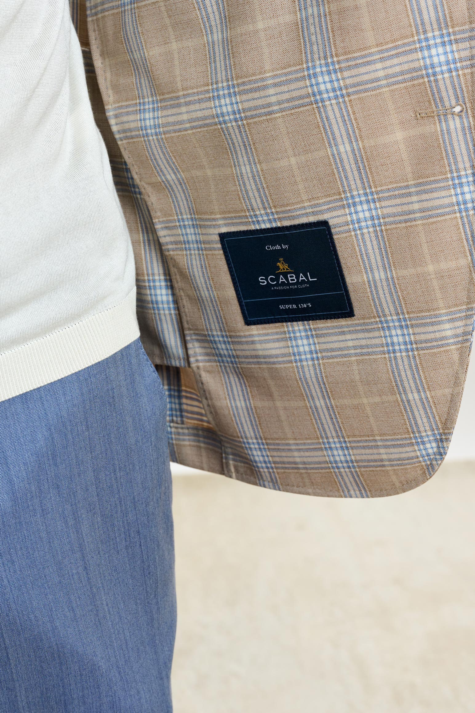 Light Beige & Blue Check Soho Jacket Mosaic - Image 4
