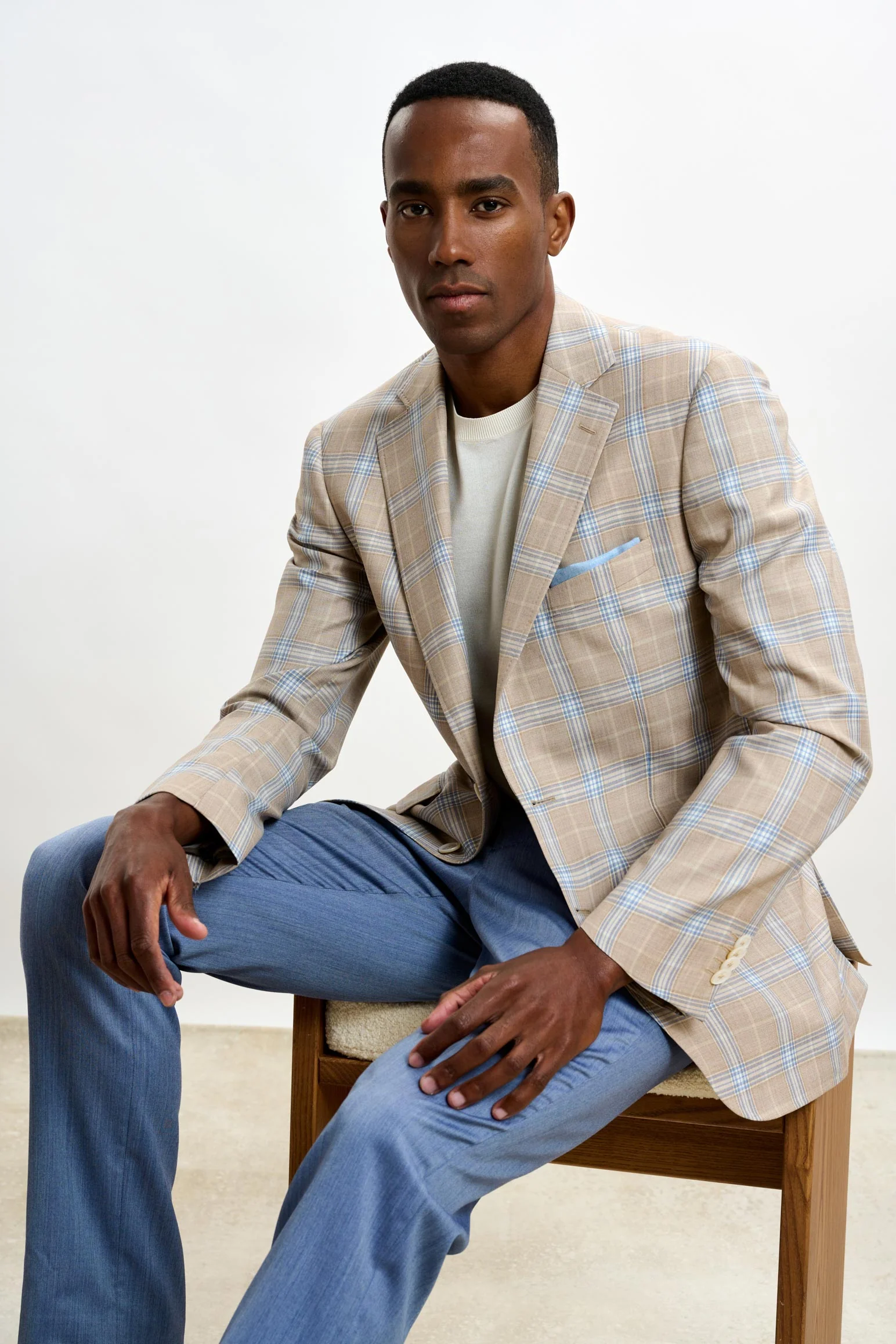 Light Beige & Blue Check Soho Jacket Mosaic - Image 7