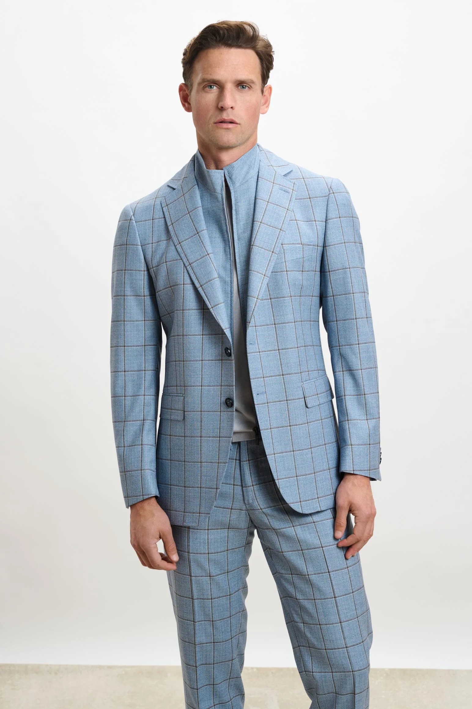 Light Blue Check Stanfield Jacket Crossover