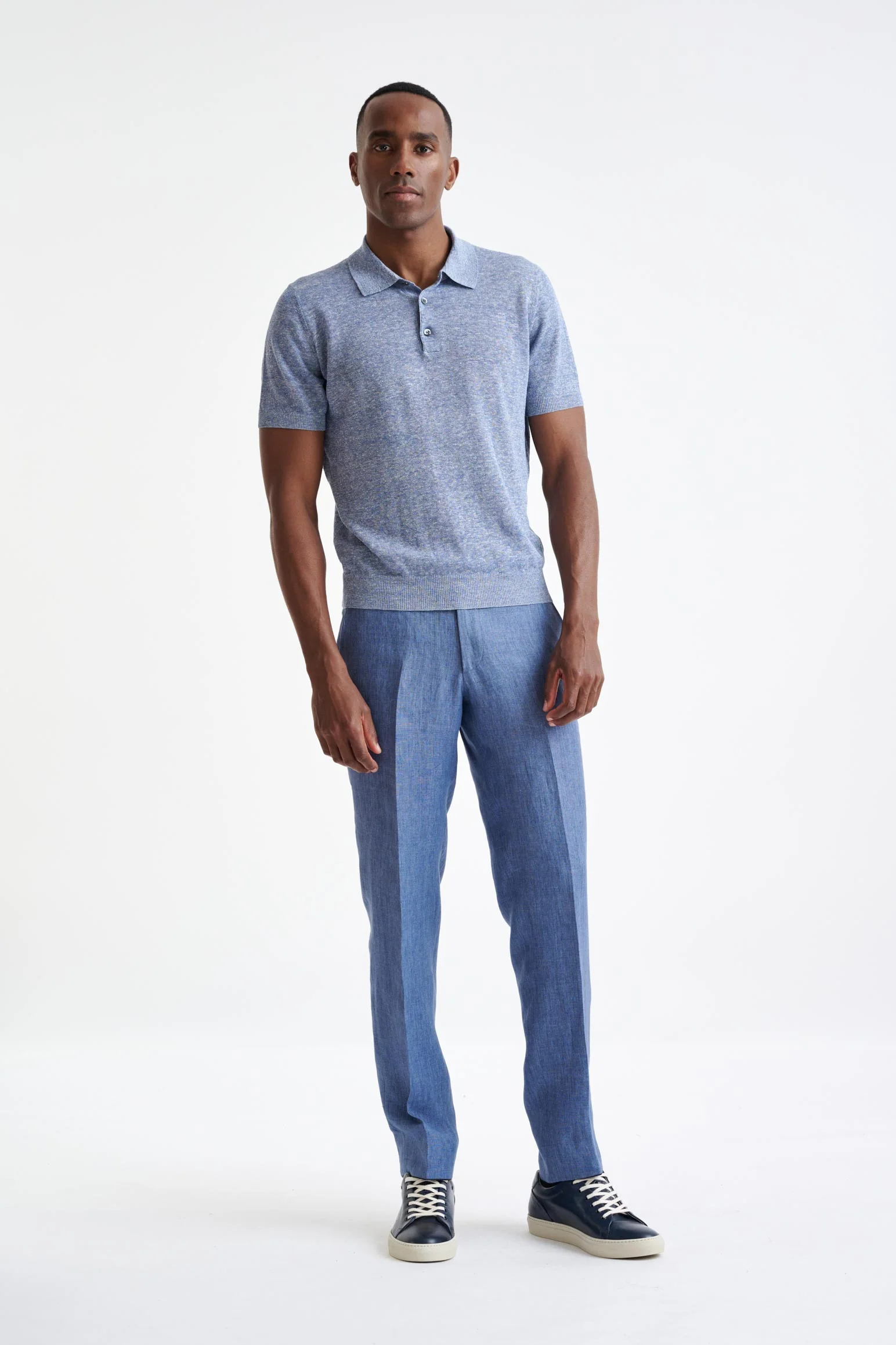 Steel Blue Linen Cotton Rye Polo Shirt - Image 2