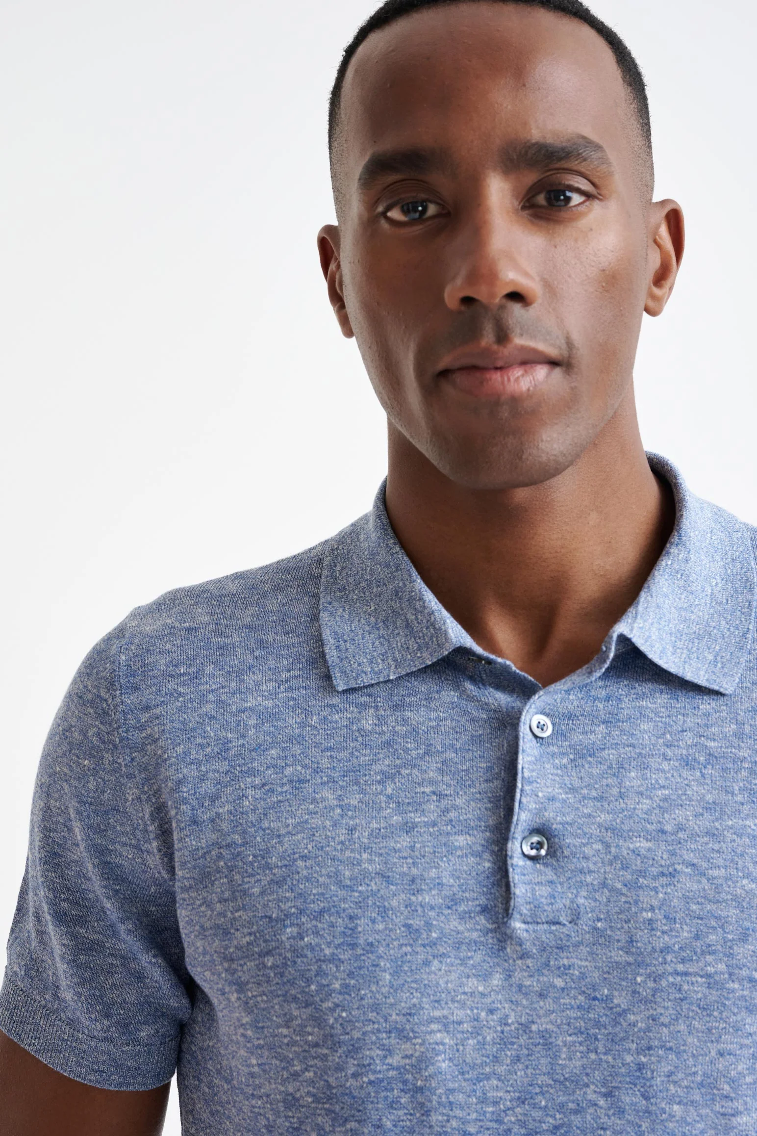 Steel Blue Linen Cotton Rye Polo Shirt - Image 3
