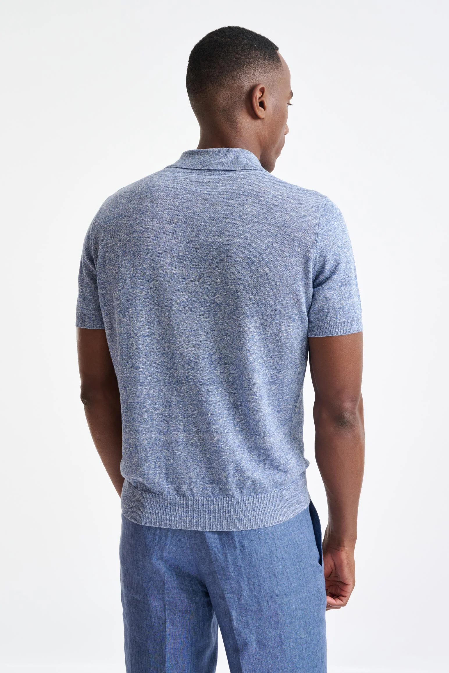 Steel Blue Linen Cotton Rye Polo Shirt - Image 4