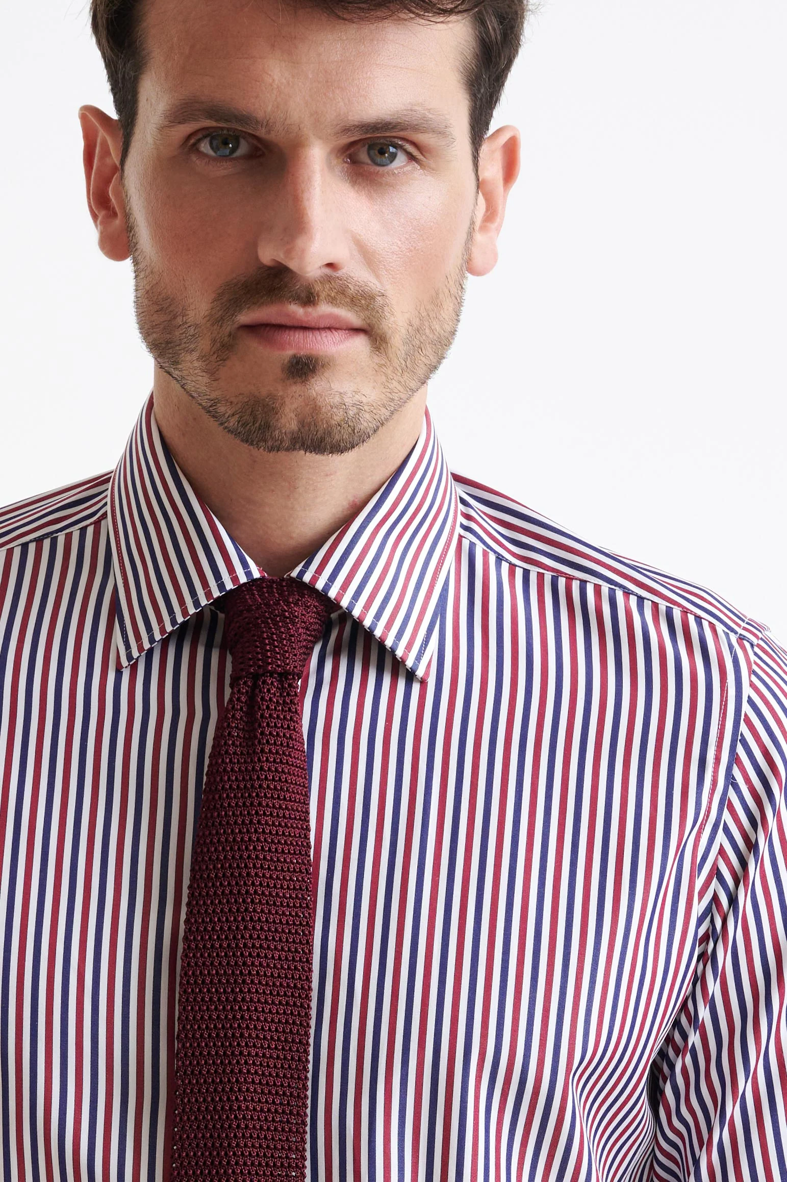Striped Blue Bordo 100% Cotton Poplin Formal Shirt - Image 3