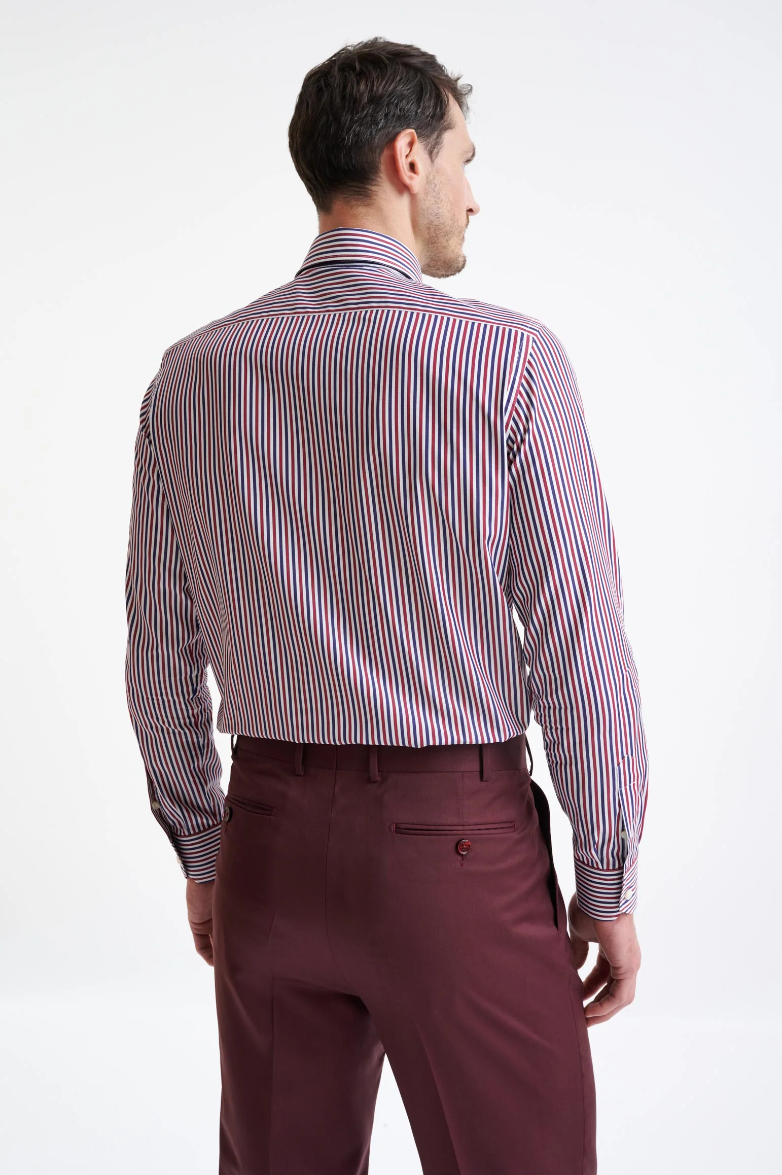 Striped Blue Bordo 100% Cotton Poplin Formal Shirt - Image 4