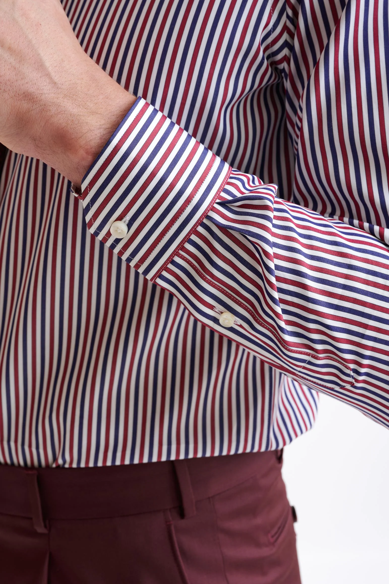 Striped Blue Bordo 100% Cotton Poplin Formal Shirt - Image 5