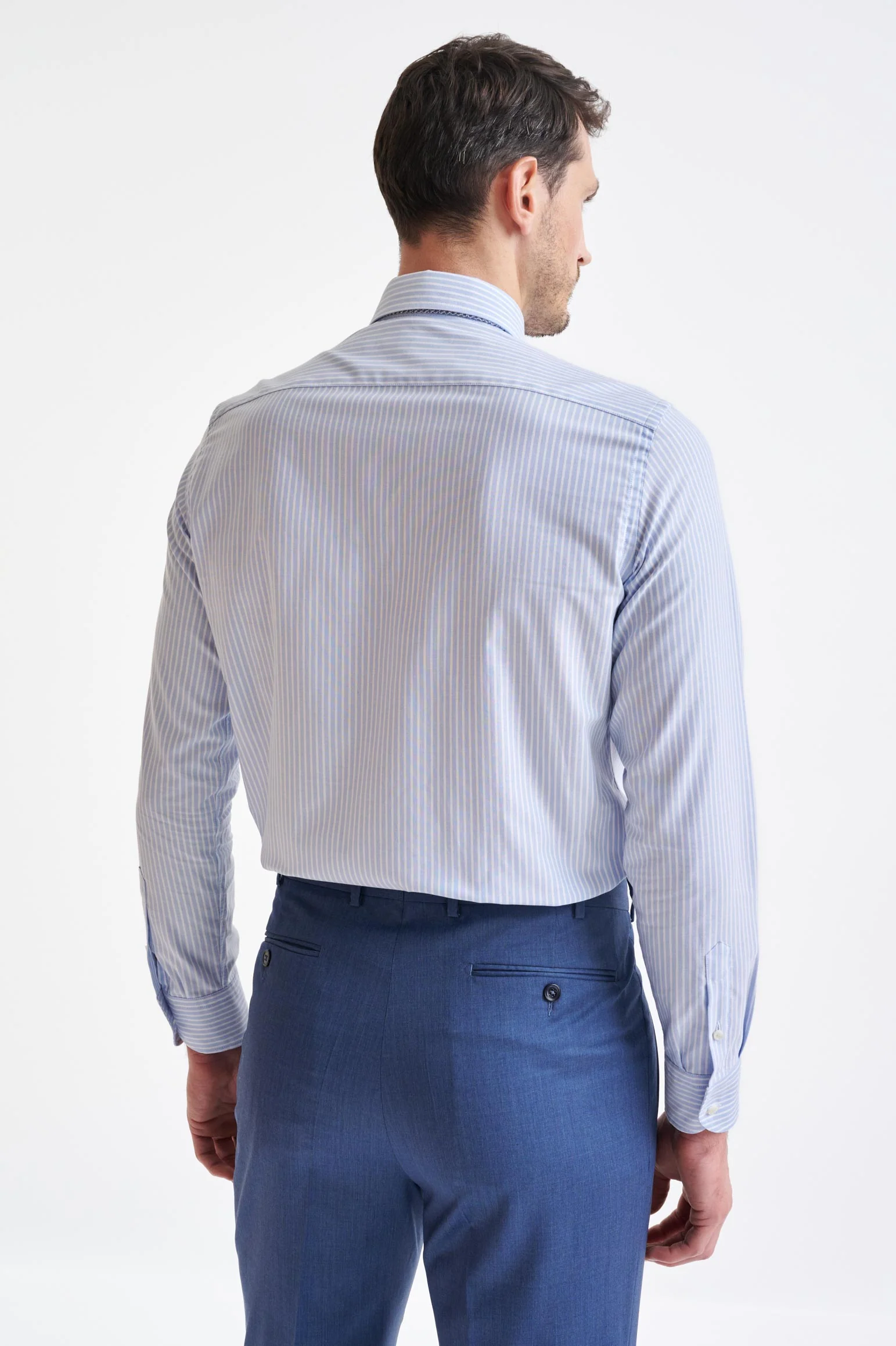 Striped Blue & White 100% Cotton Oxford Formal Shirt - Image 5