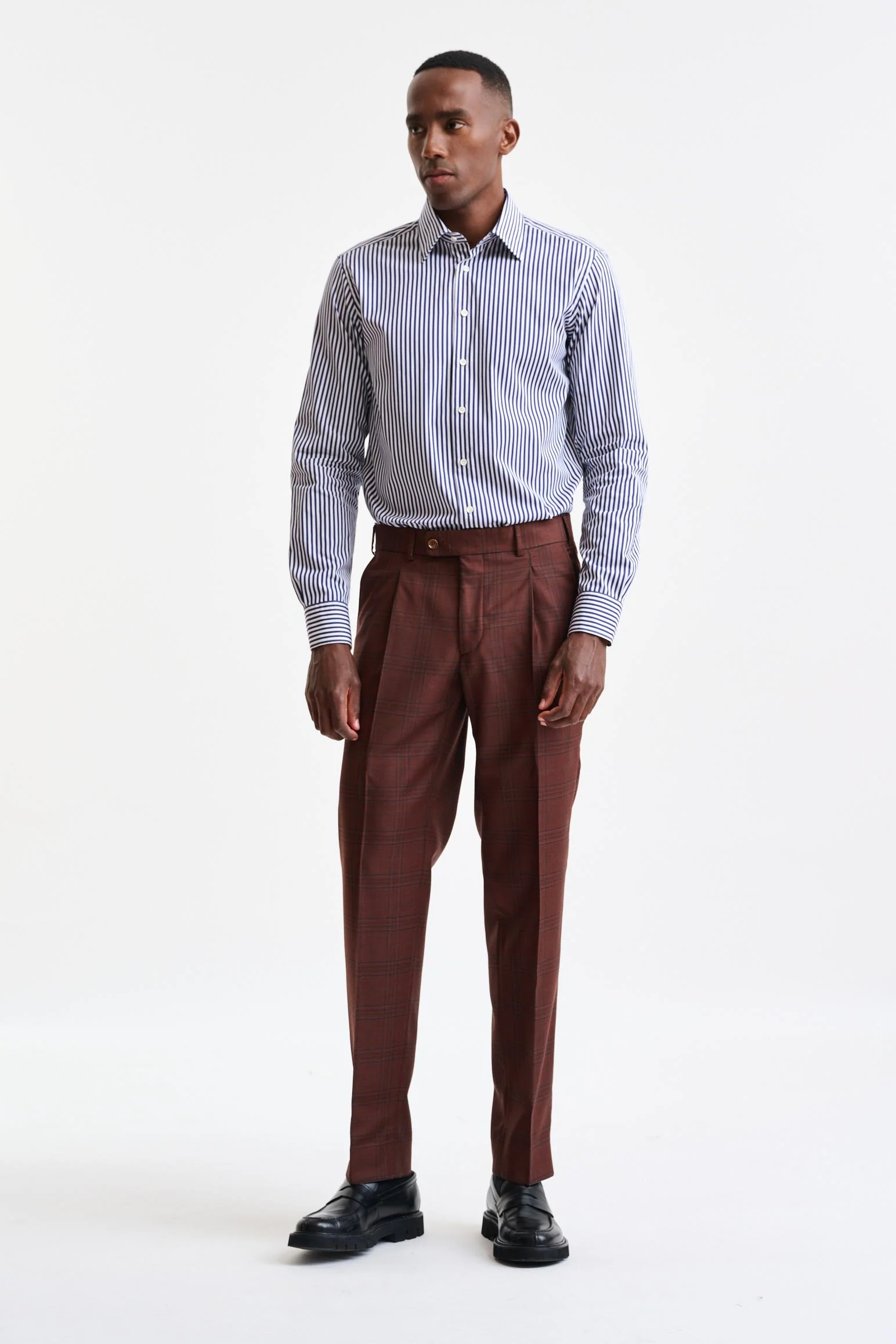 Stripped Blue & White Cotton Poplin Formal Shirt - Image 4
