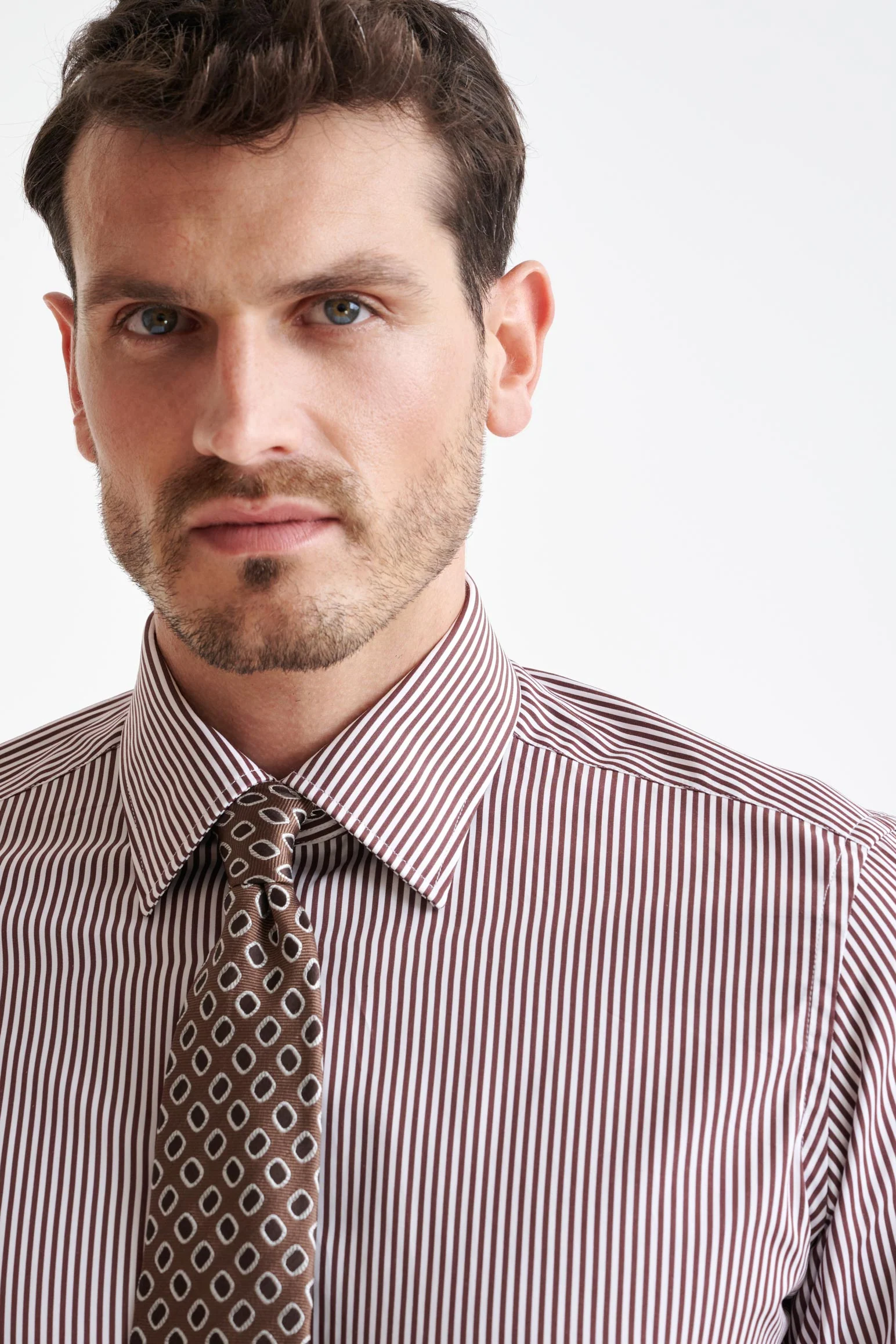 Striped Brown 100% Cotton Poplin Formal Shirt - Image 3