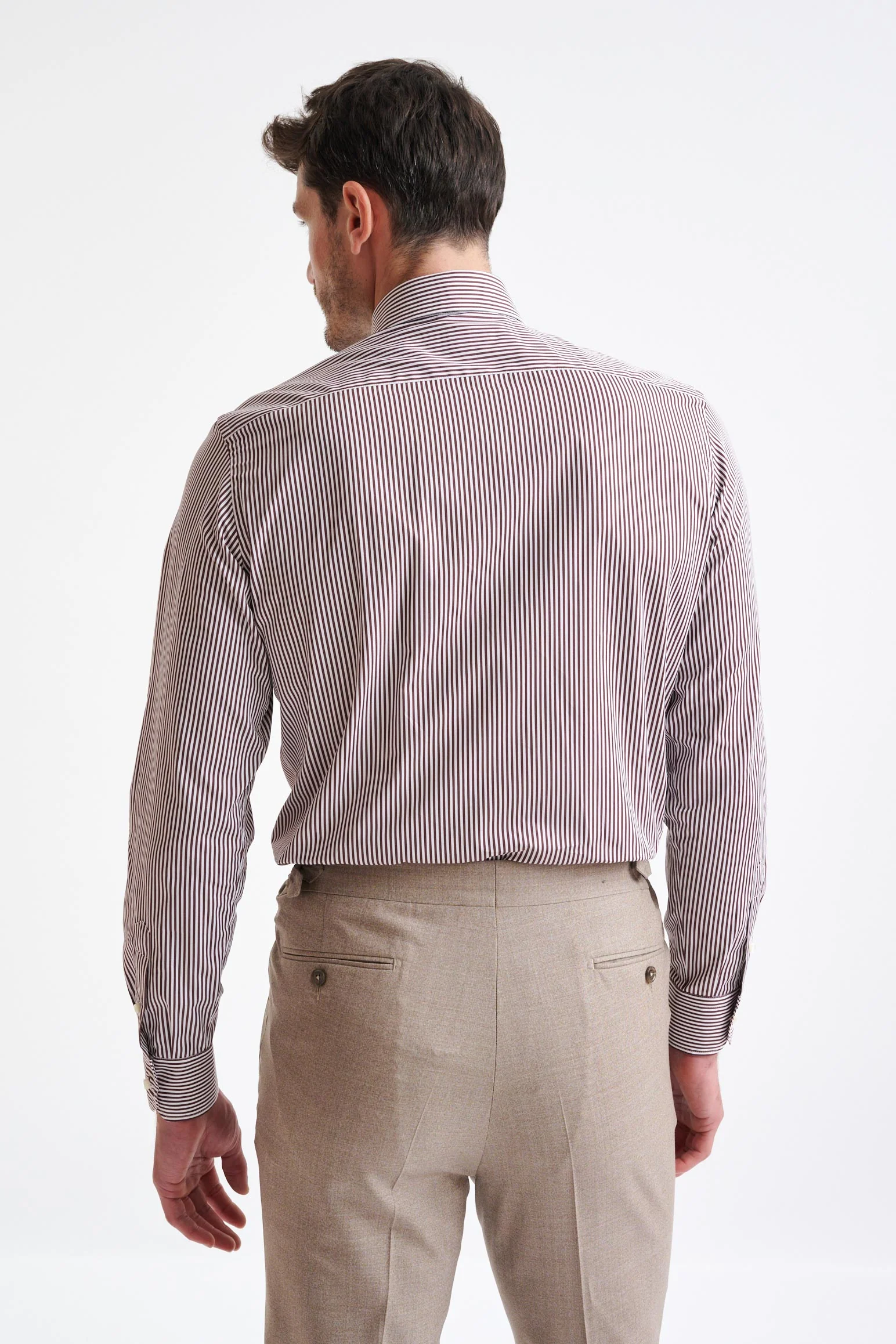 Striped Brown 100% Cotton Poplin Formal Shirt - Image 5