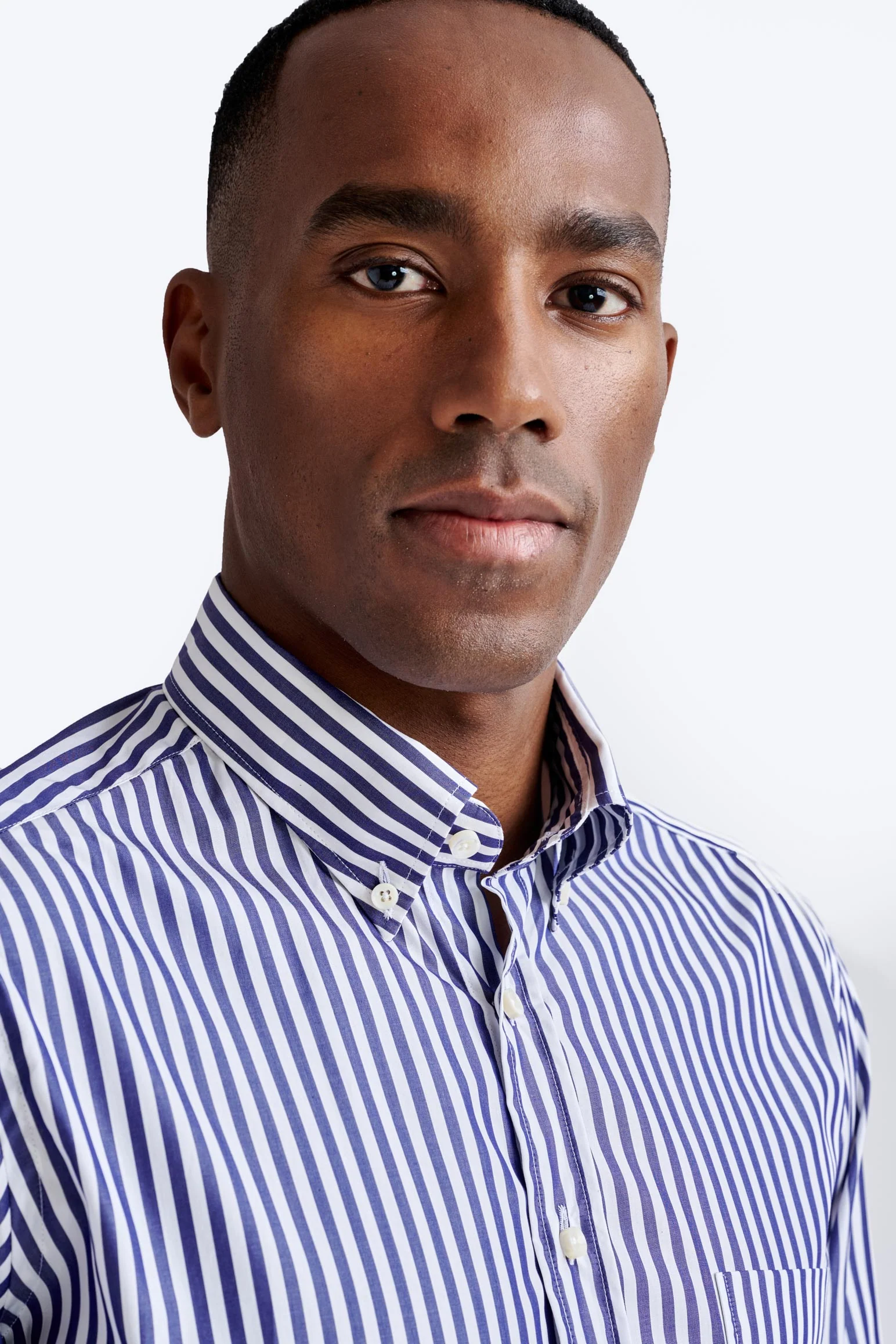 Striped Dark Blue 100% Cotton Poplin Formal Shirt - Image 3
