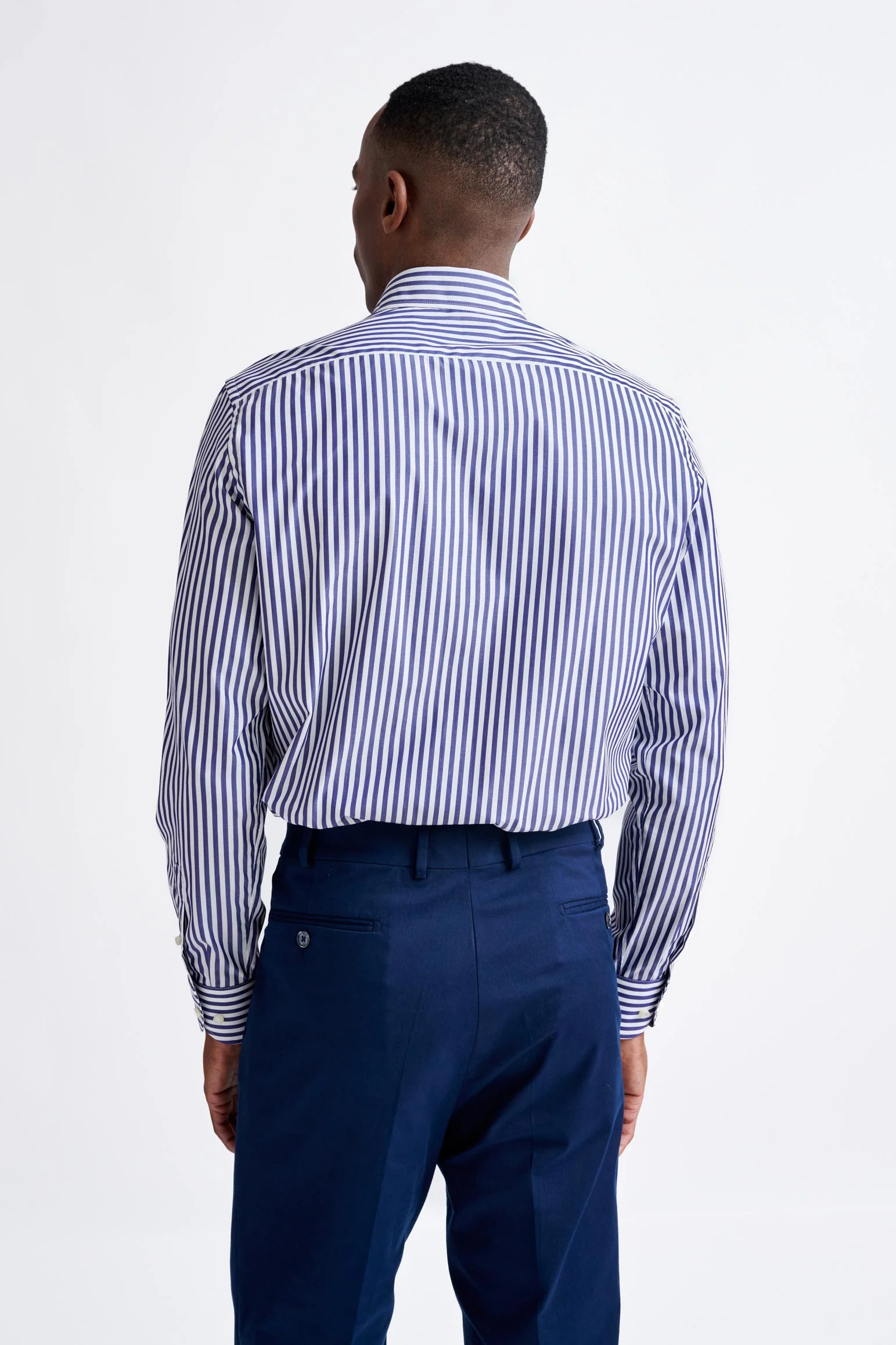 Striped Dark Blue 100% Cotton Poplin Formal Shirt - Image 5