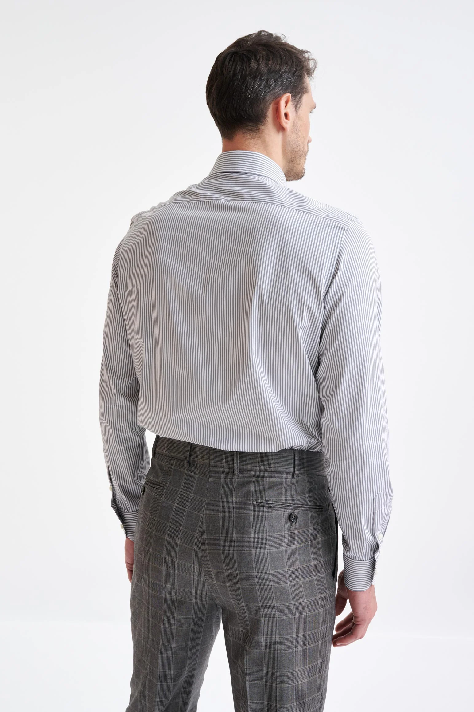 Striped Grey 100% Cotton Poplin Formal Shirt - Image 3