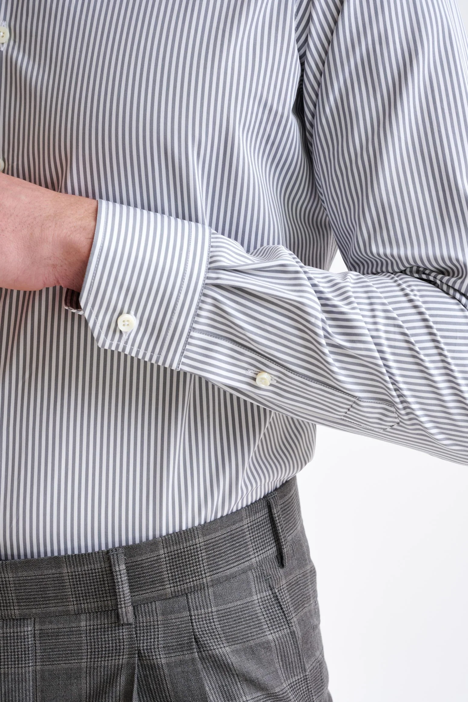 Striped Grey 100% Cotton Poplin Formal Shirt - Image 4