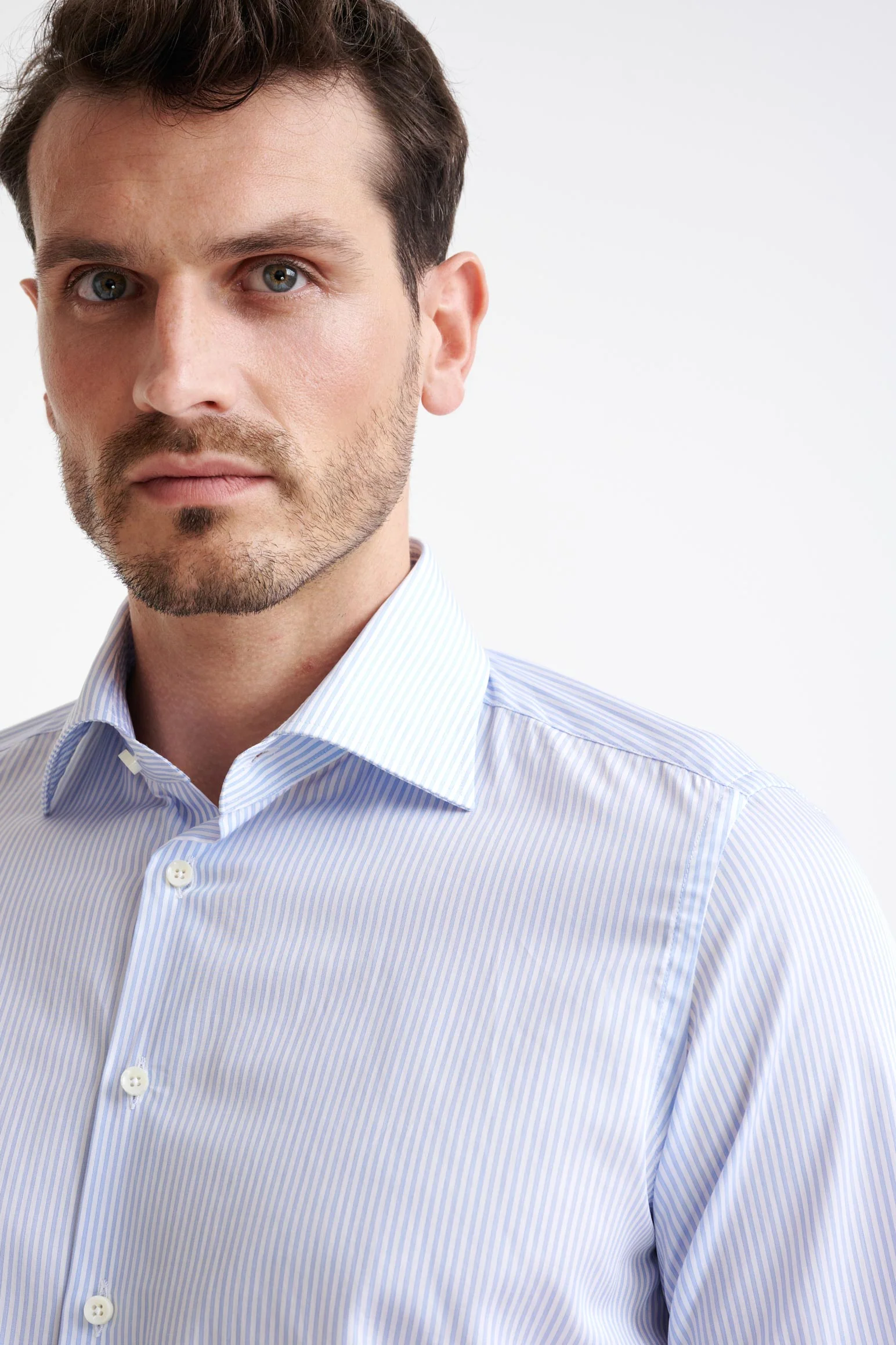 Striped White & Blue 100% Cotton Poplin Formal Shirt - Image 3