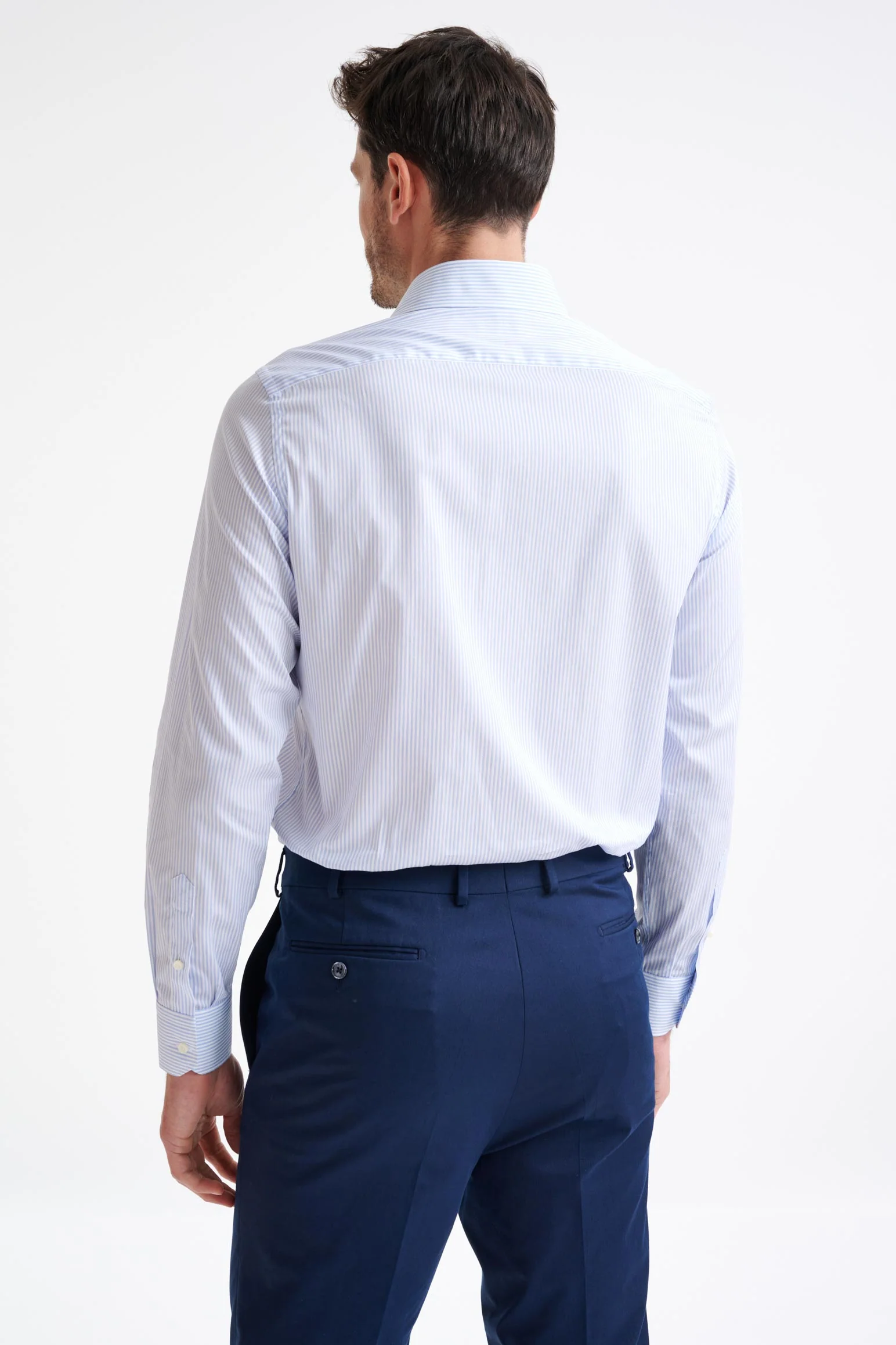 Striped White & Blue 100% Cotton Poplin Formal Shirt - Image 5