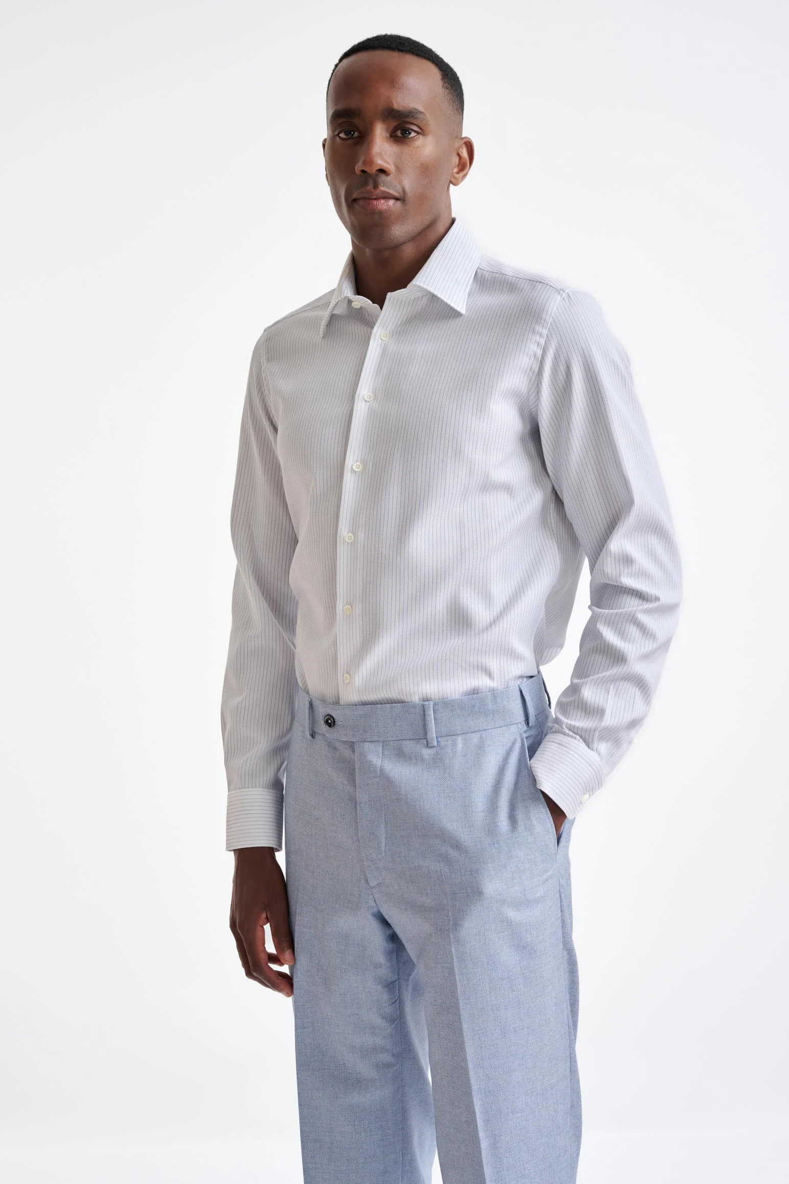 Striped White Cotton Natural Stretch Honeycomb Formal Shirt