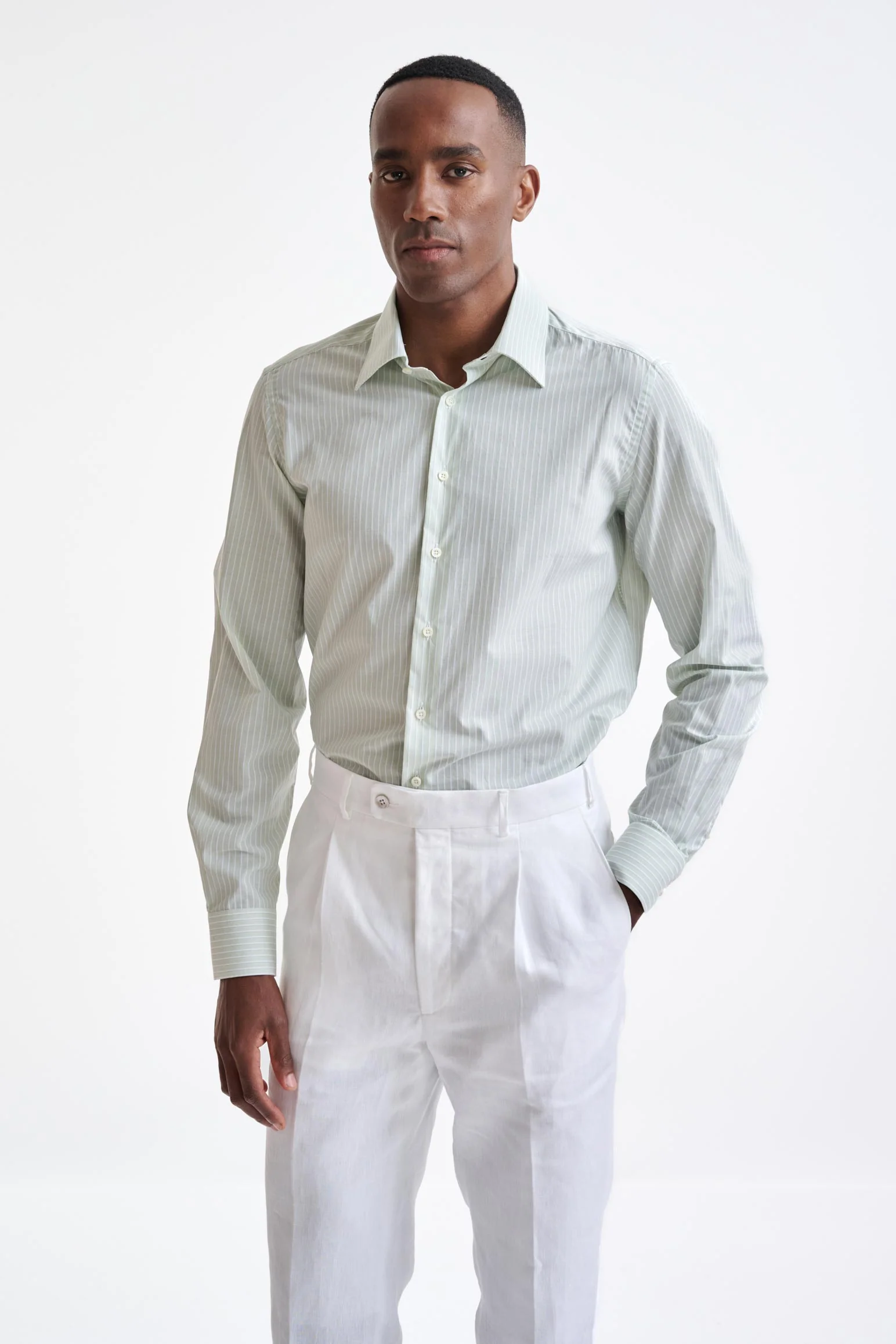 Striped White & Green 100% Cotton Oxford Formal Shirt