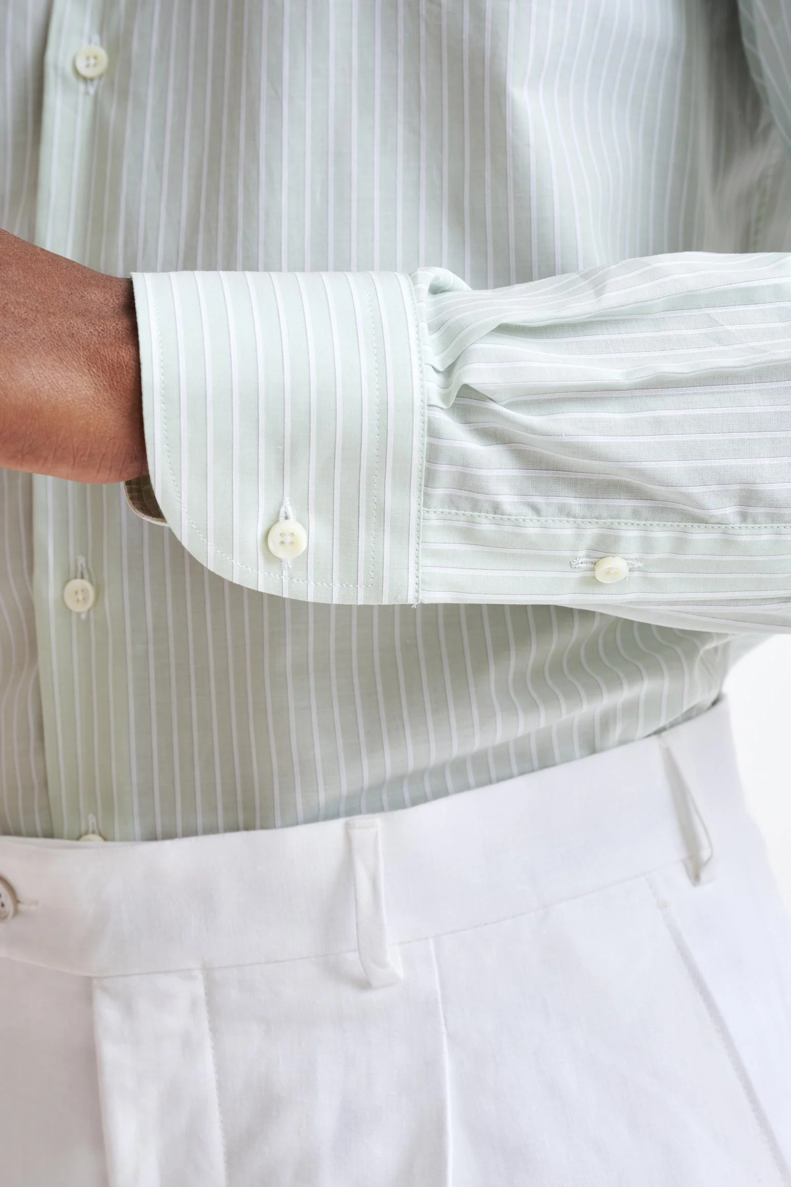 Striped White & Green 100% Cotton Oxford Formal Shirt - Image 4